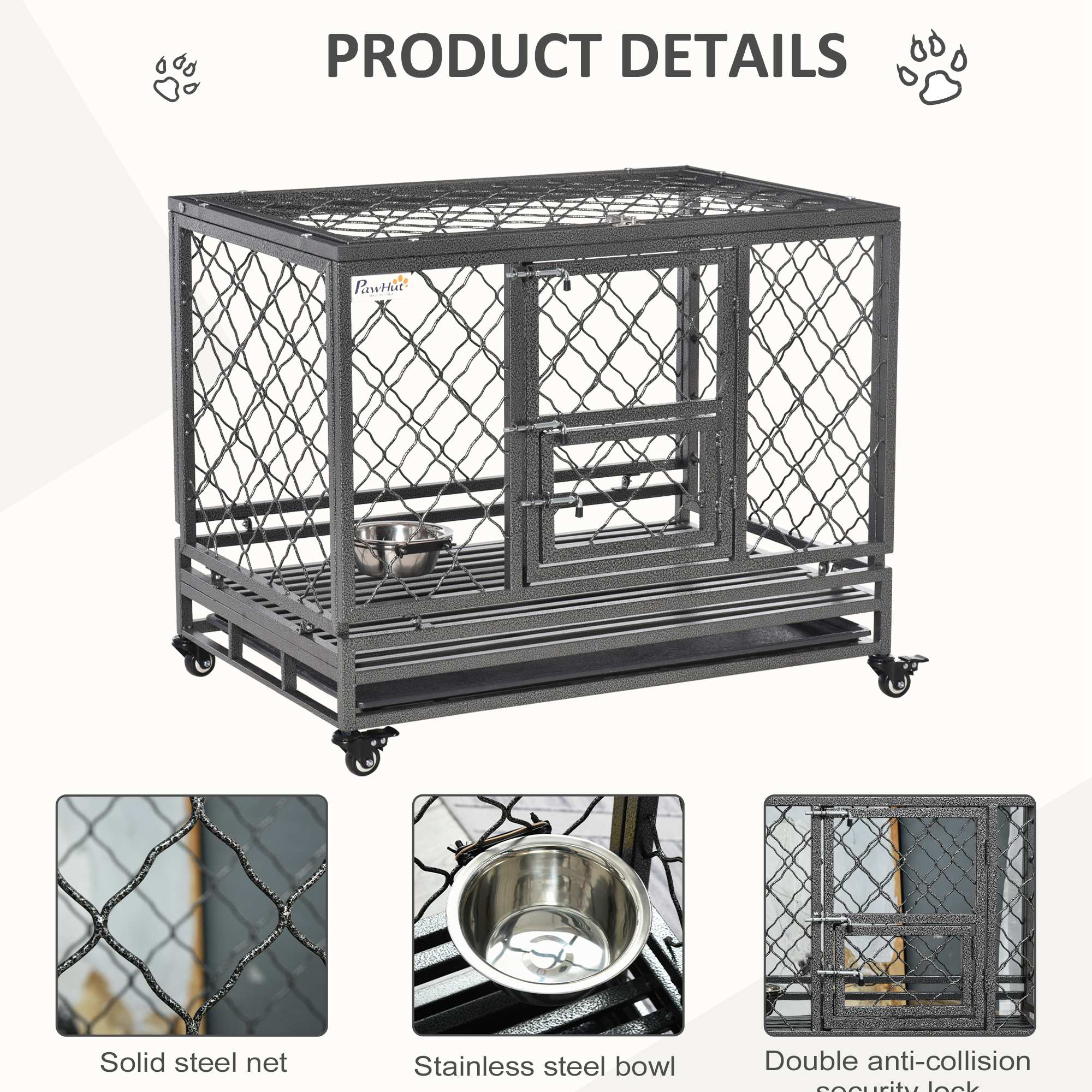 Pawhut 36 Casters PawHut Heavy Duty Dog Crate, Metal Dog Kennel