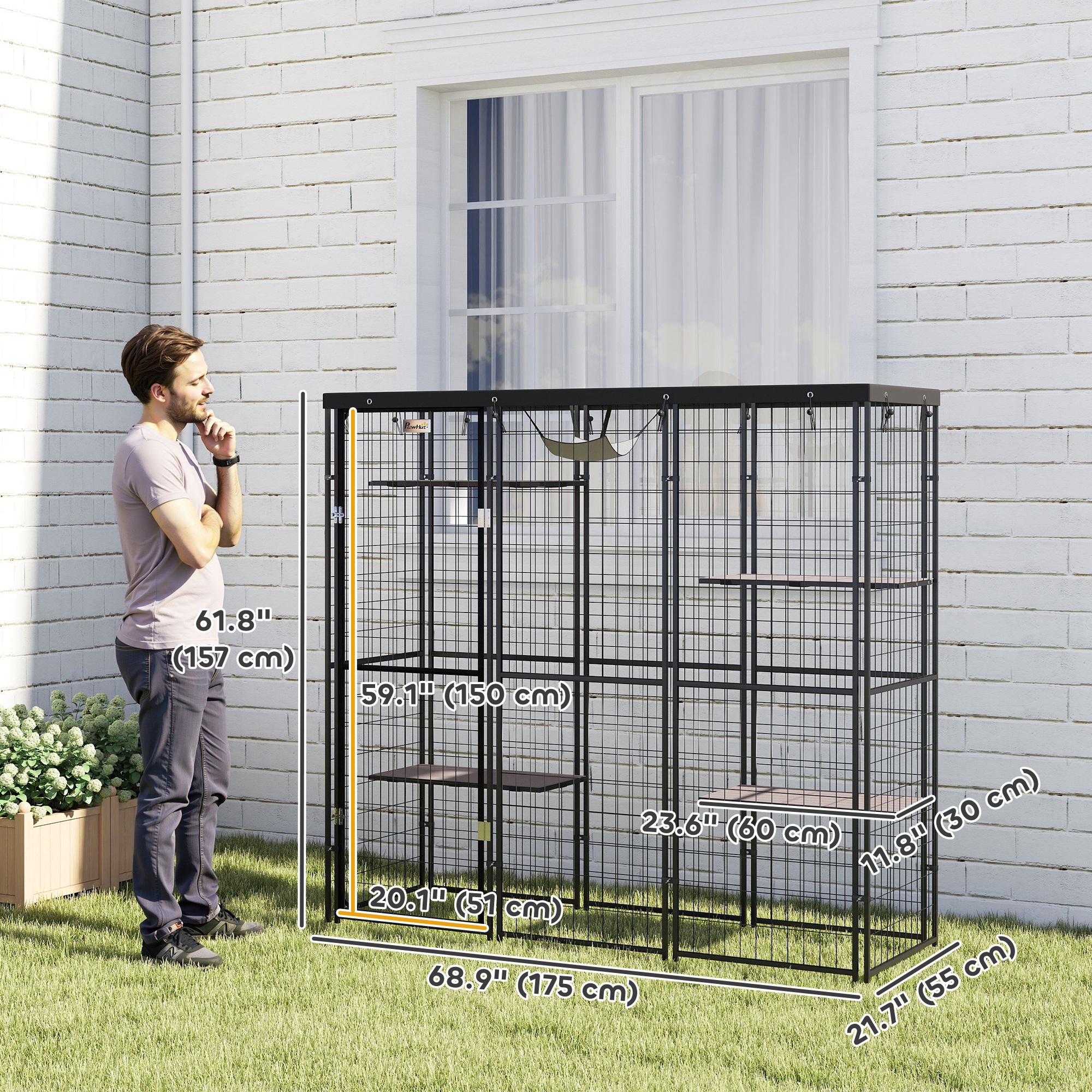 PawHut Weld Wire Catio Outdoor Indoor with Waterproof Cover, 4