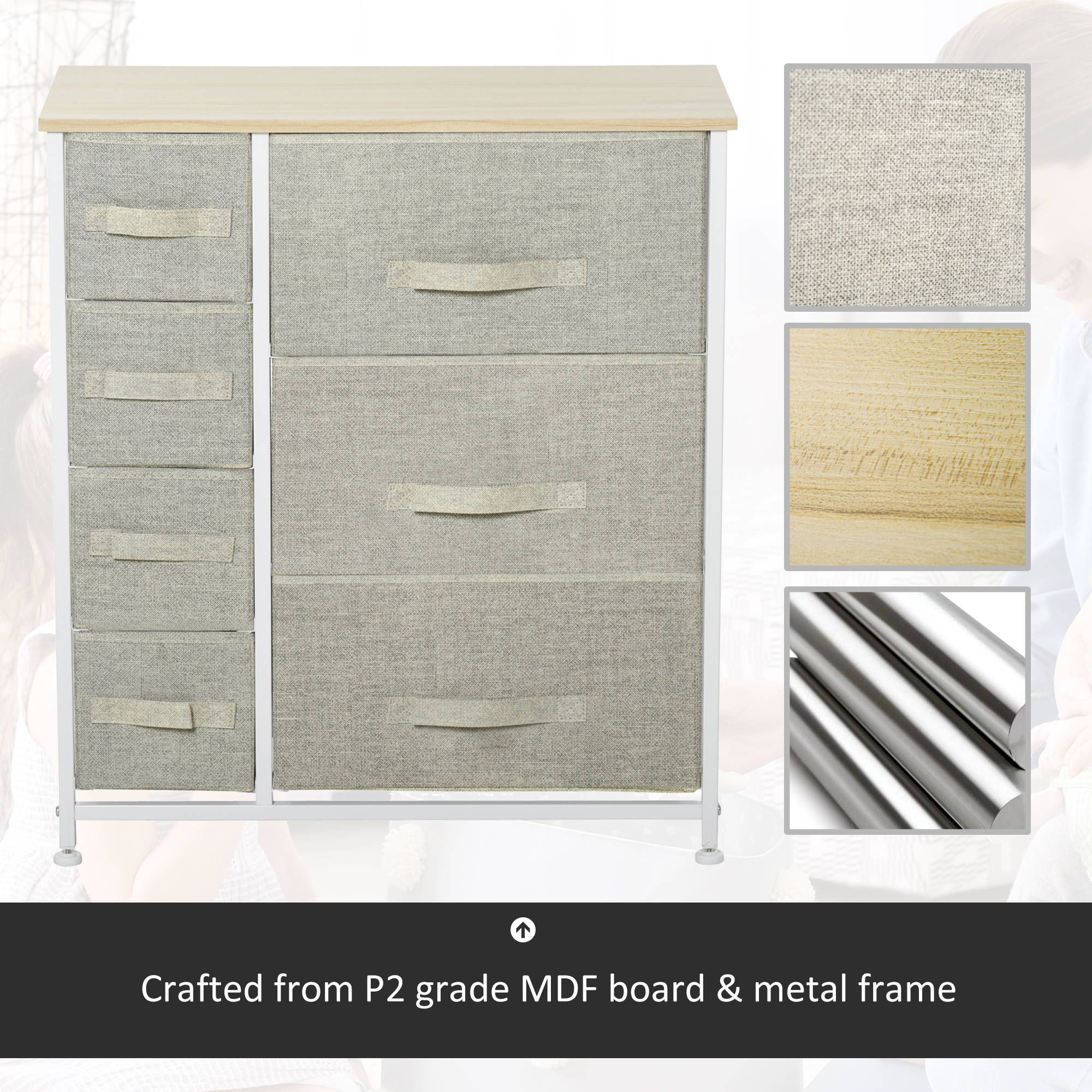 HOMCOM 7-Drawer Fabric Dresser with Easy-Pull Bins, Metal Frame for Bedroom Storage, Gray | Aosom.com 5