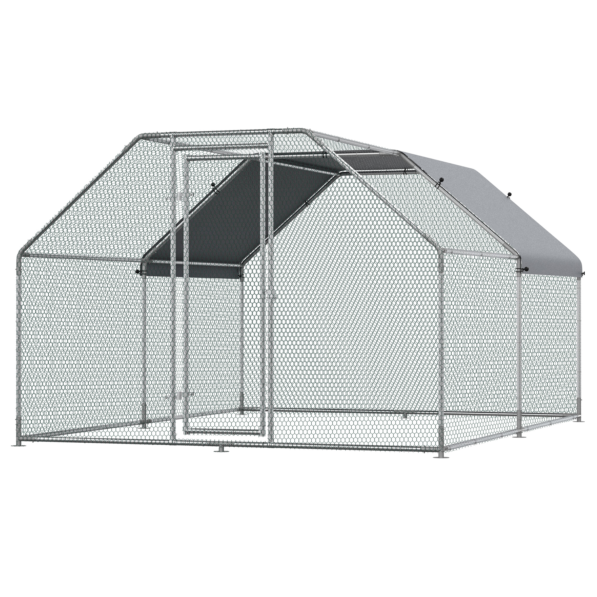 Kozy PawHut Galvanized Metal Chicken Run Cage Coop with Walk-In