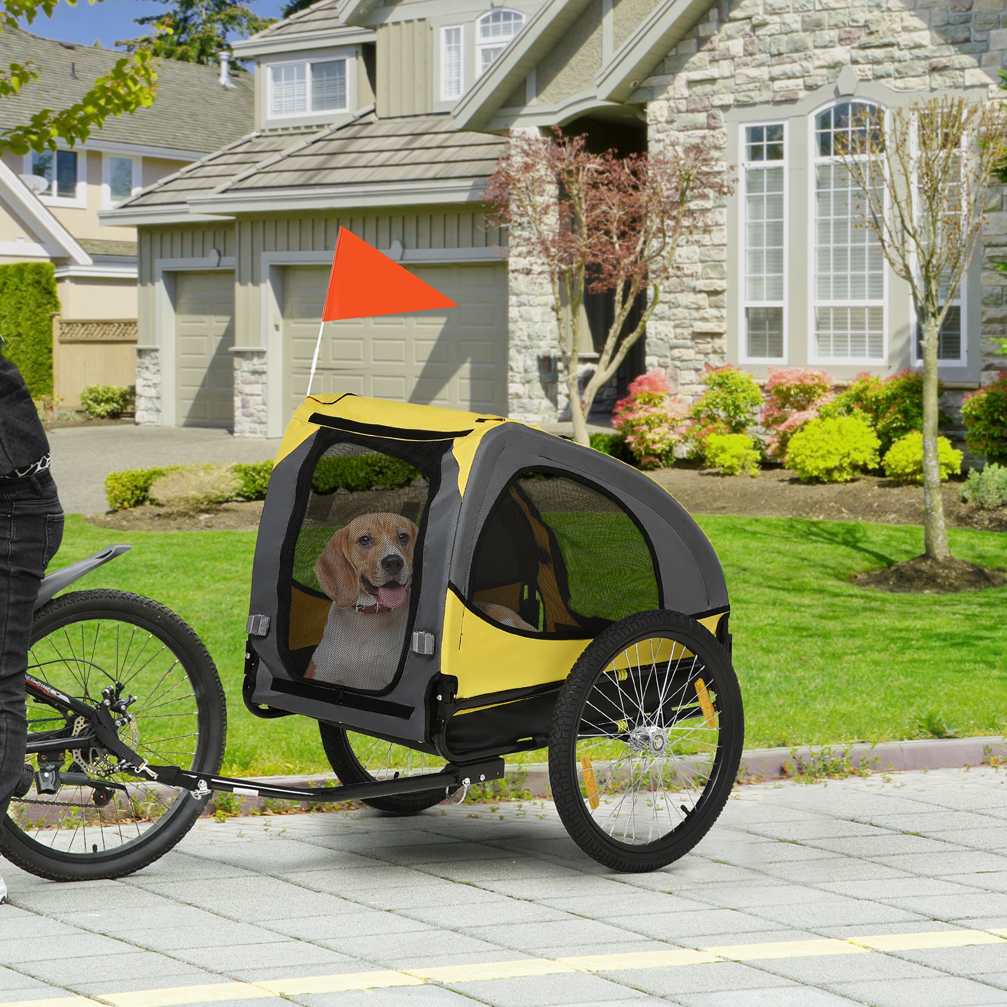 Aosom Medium Dog Bike Trailer with Hitch Coupler Quick Release Wheels Reflectors Flag Yellow | Aosom Canada