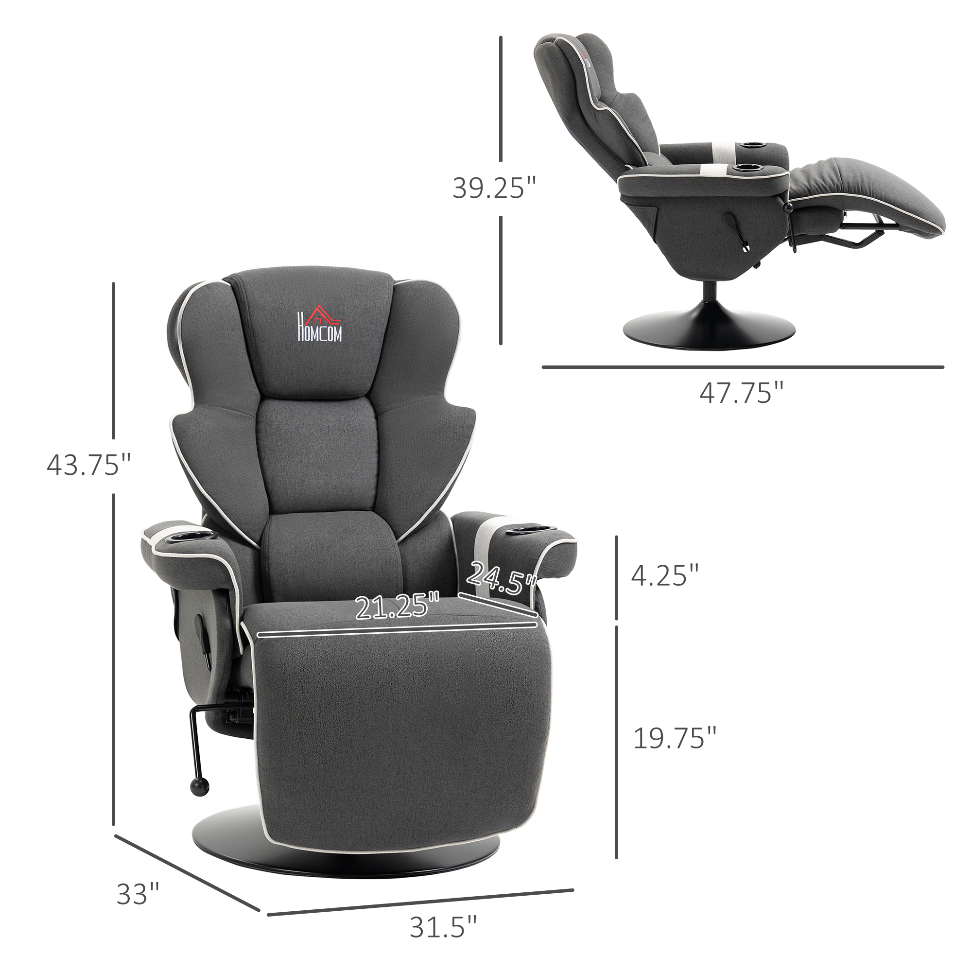 HOMCOM Manual Recliner, Swivel Lounge Armchair with Footrest and 2 Cup Holders for Living Room, Home & Office, 150° Reclining Function, Black 1