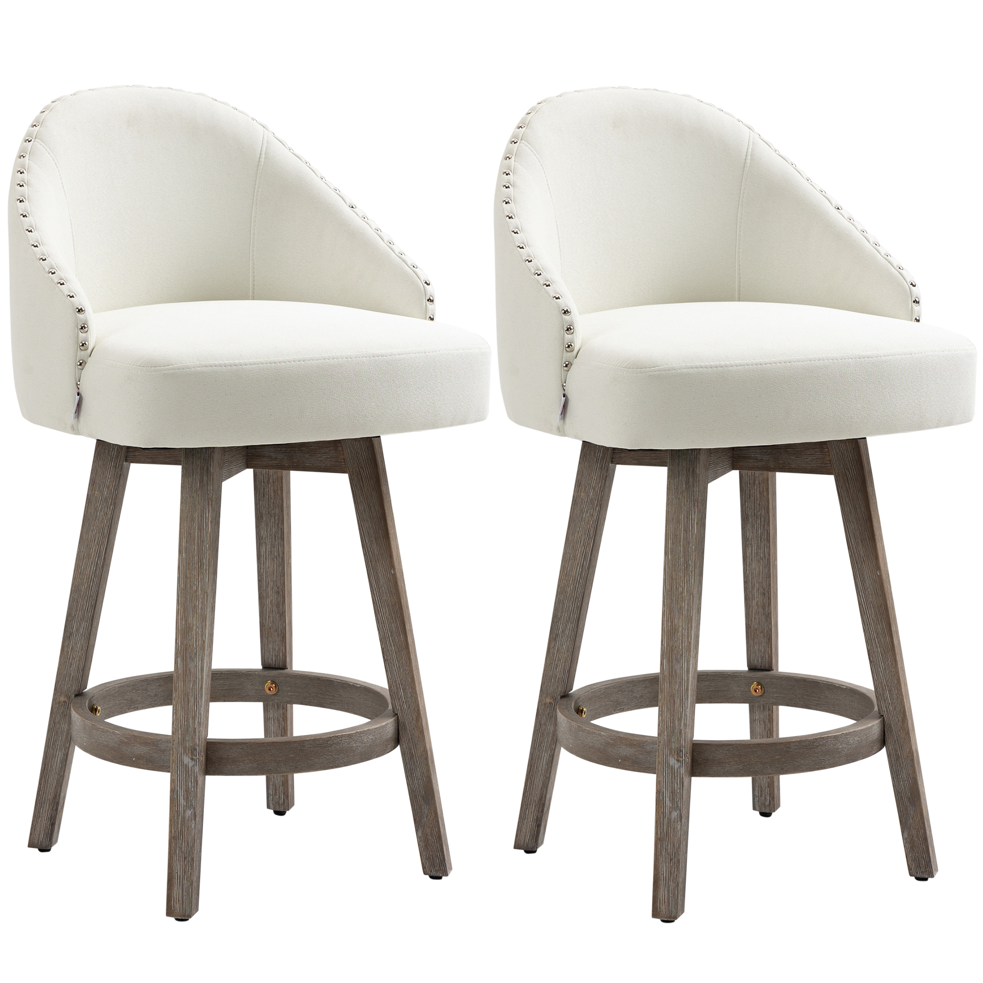 HOMCOM Set of 2 Fabric Bar Stools, Counter-Height, White