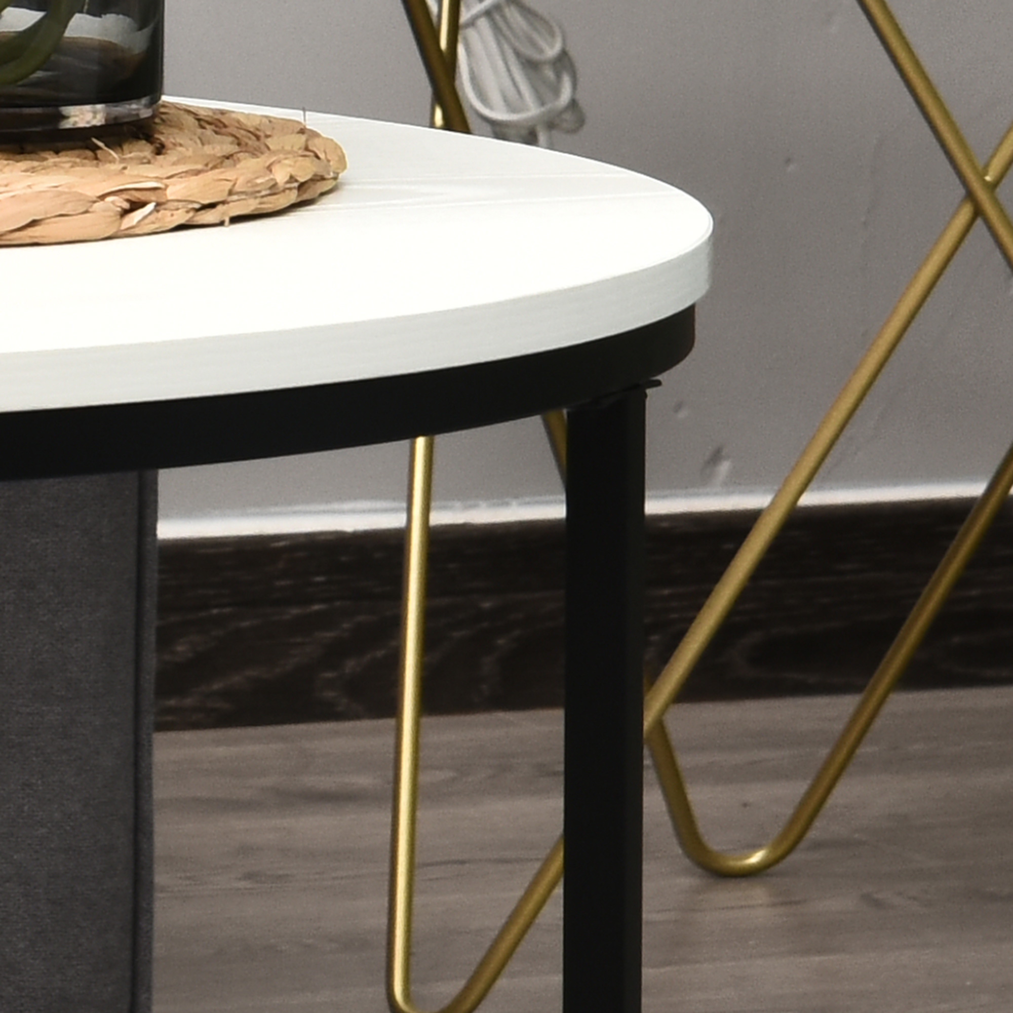 HOMCOM Minimalist Living: 32 White Round Coffee Table with Black Metal Frame | Aosom.com 6