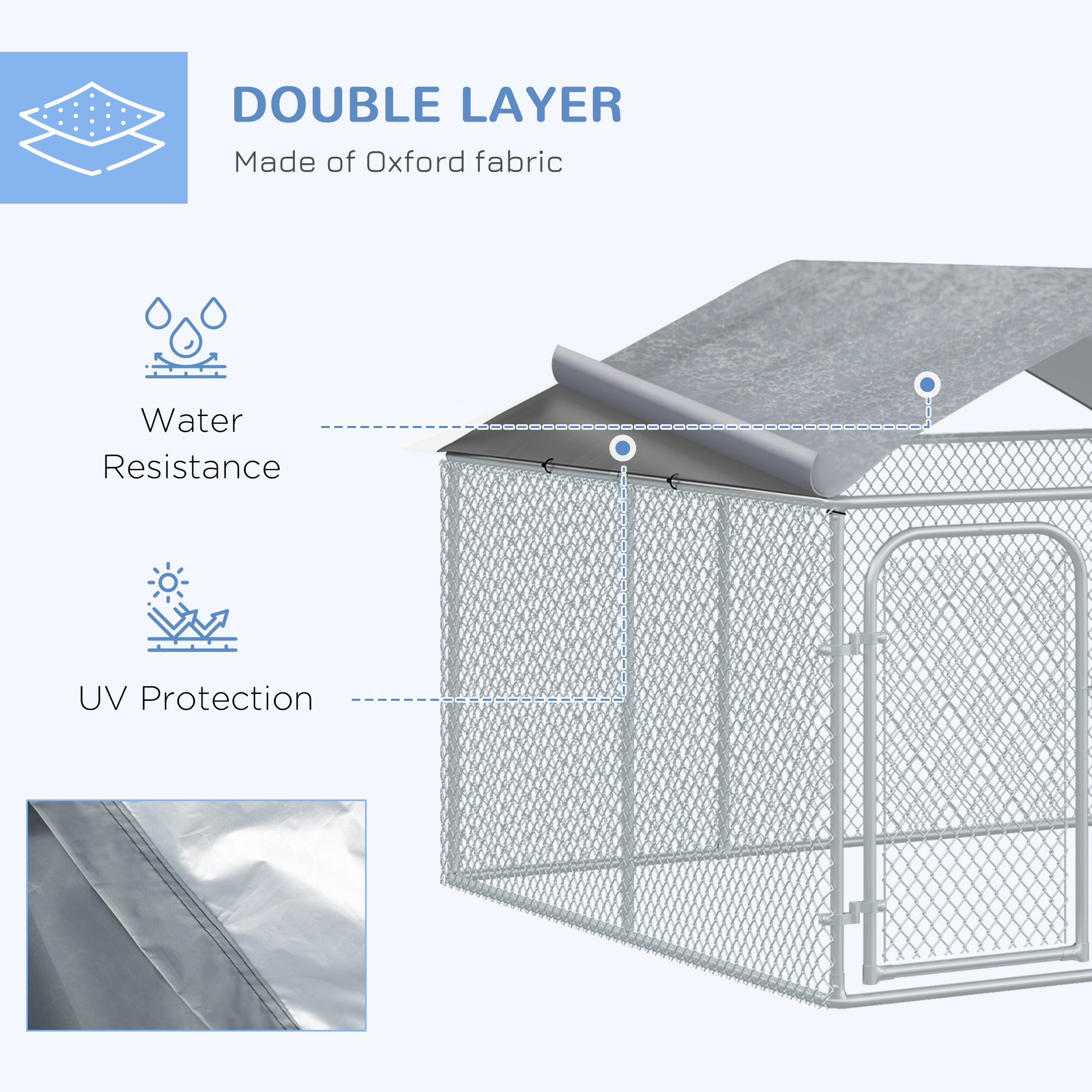 PawHut Dog Kennel Outdoor Run Fence with Roof, Steel Lock