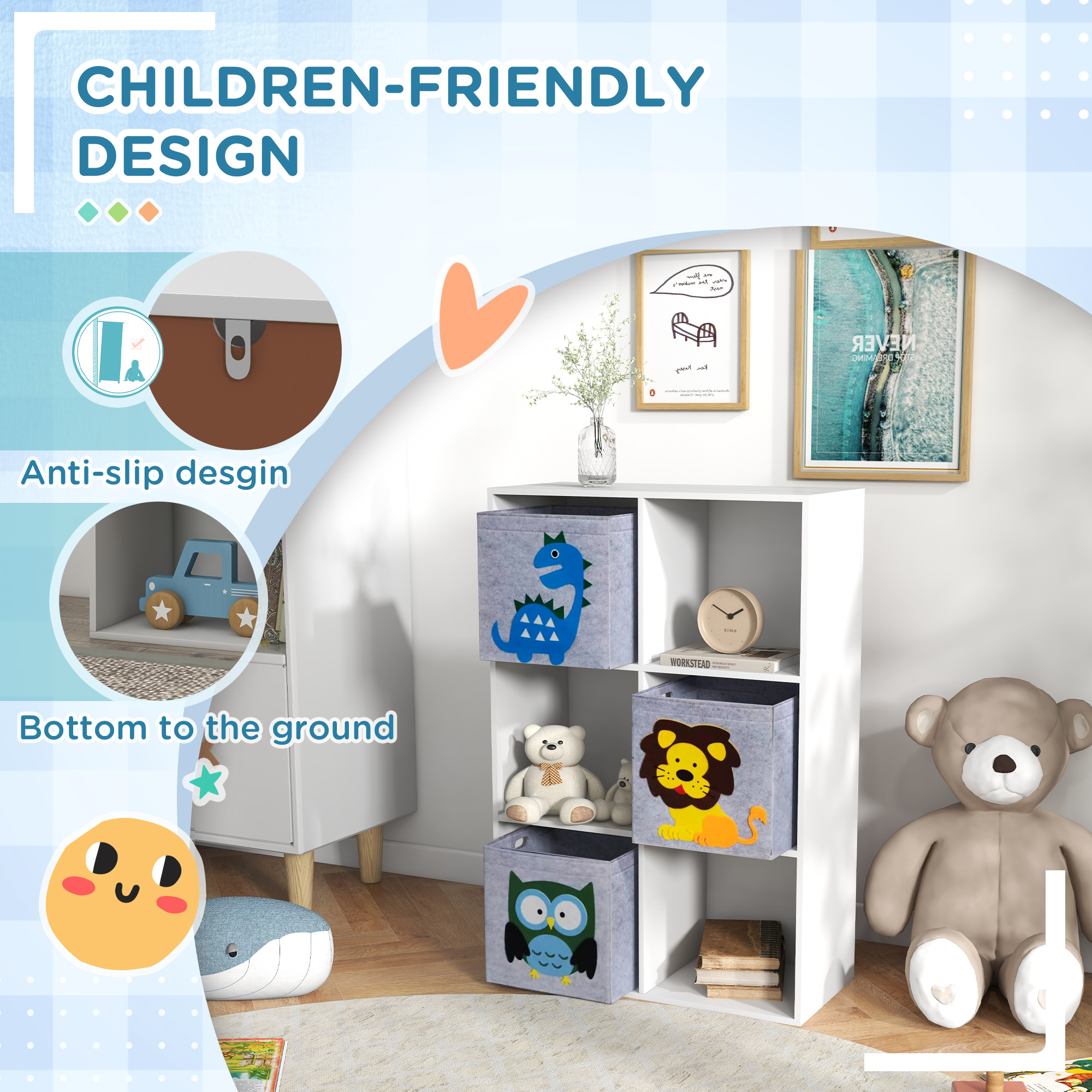 Qaba Multi-Bin White Toy Organizer, 6 Bin Storage System for Kid's Room, 24.25"x11.75"x36" | Aosom.com 2