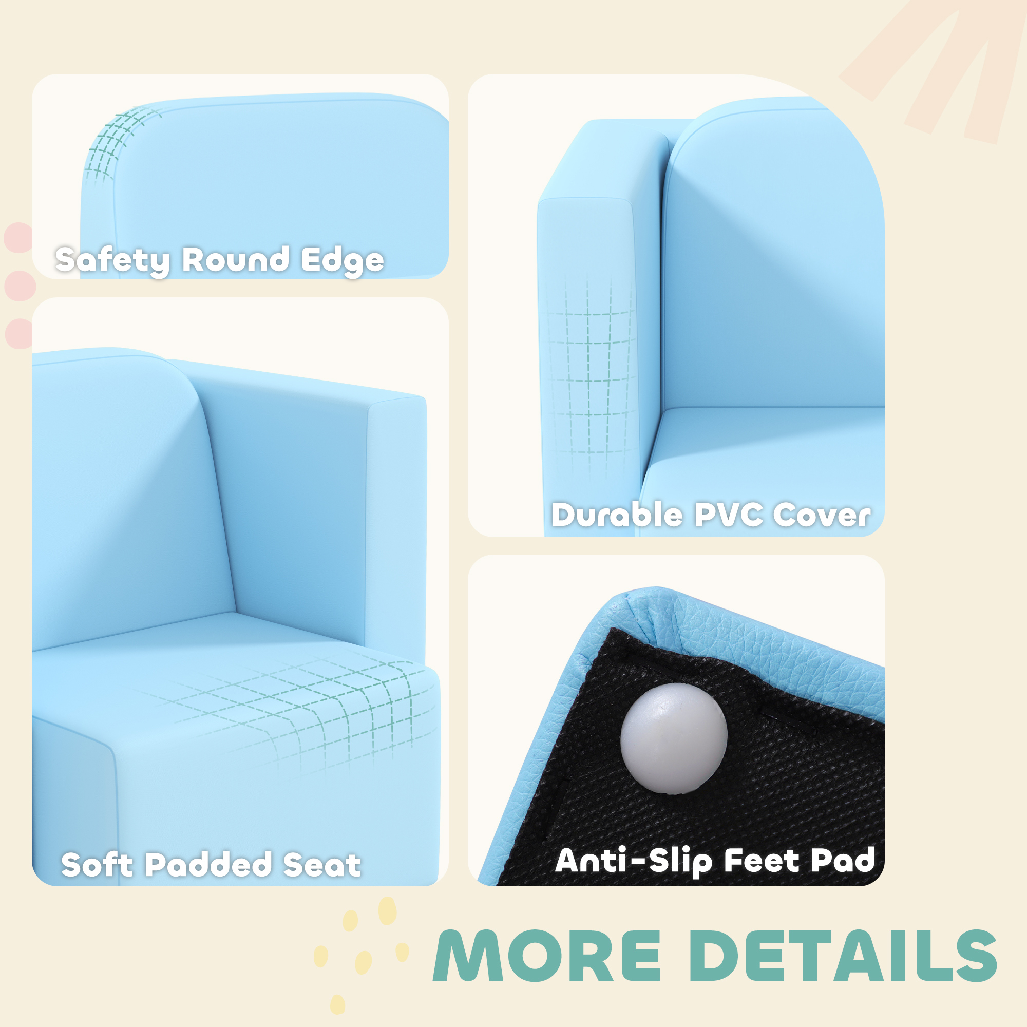 Qaba 2-in-1 Multifunctional Convertible Children Table and Chair Set, Kids Sofa with Extra Thick and Soft Padding, Light Blue | Aosom.com 3