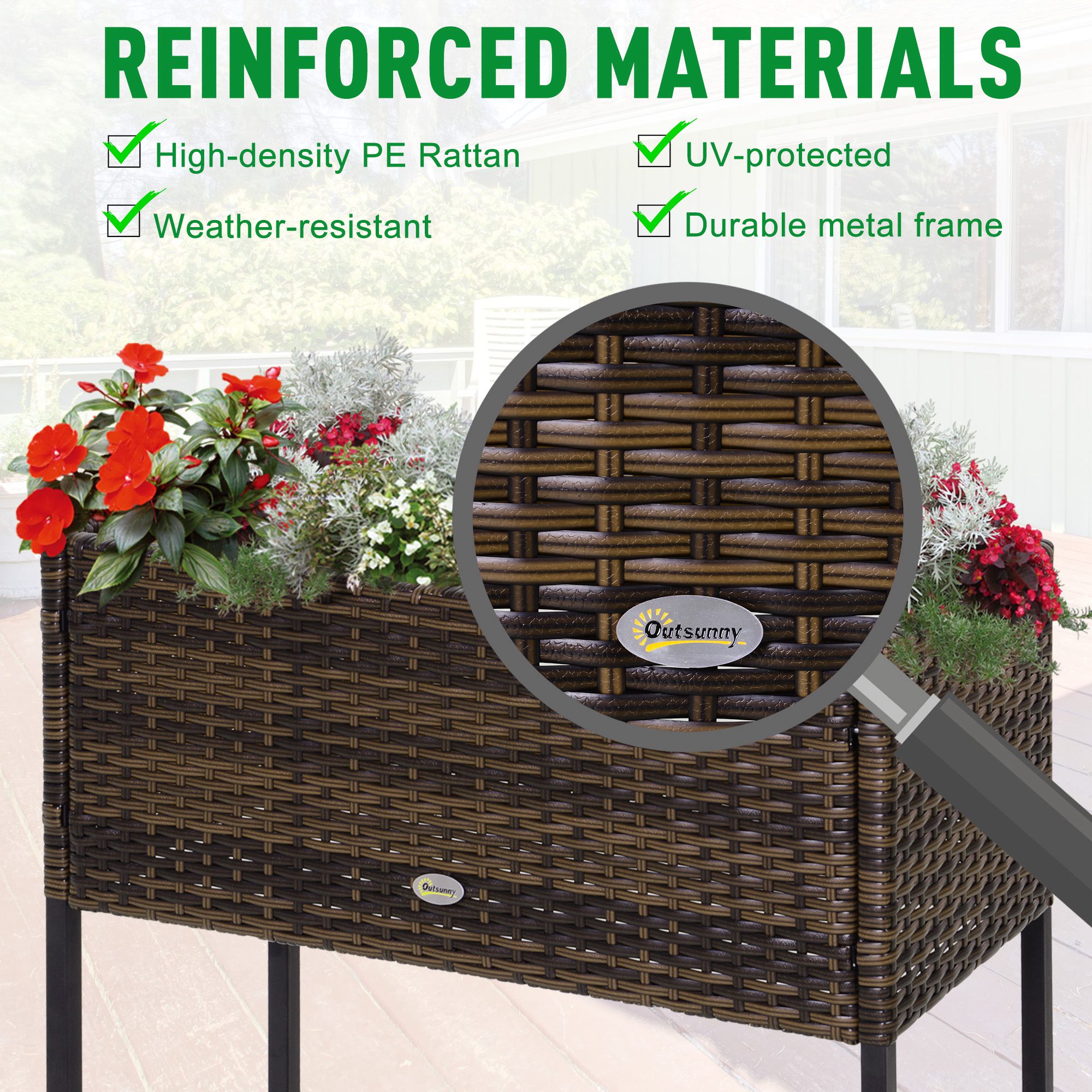 Outsunny Indoor/Outdoor Rattan Flower Planter Box with Tool Storage ...