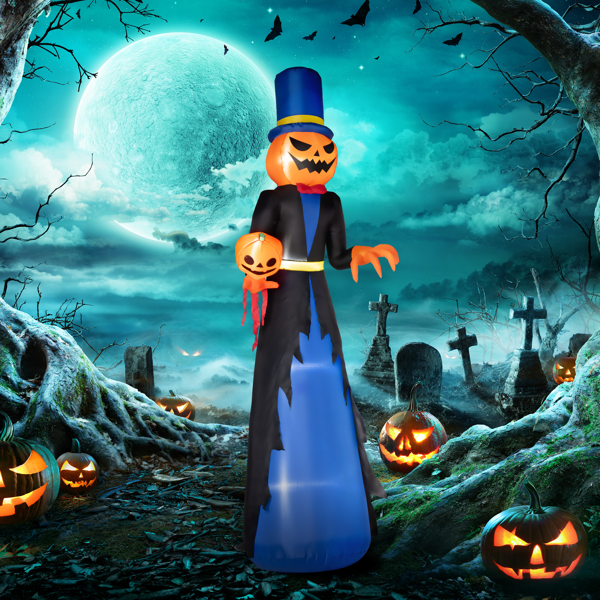 HOMCOM 10ft Halloween Inflatable Pumpkin Head Reaper with LED
