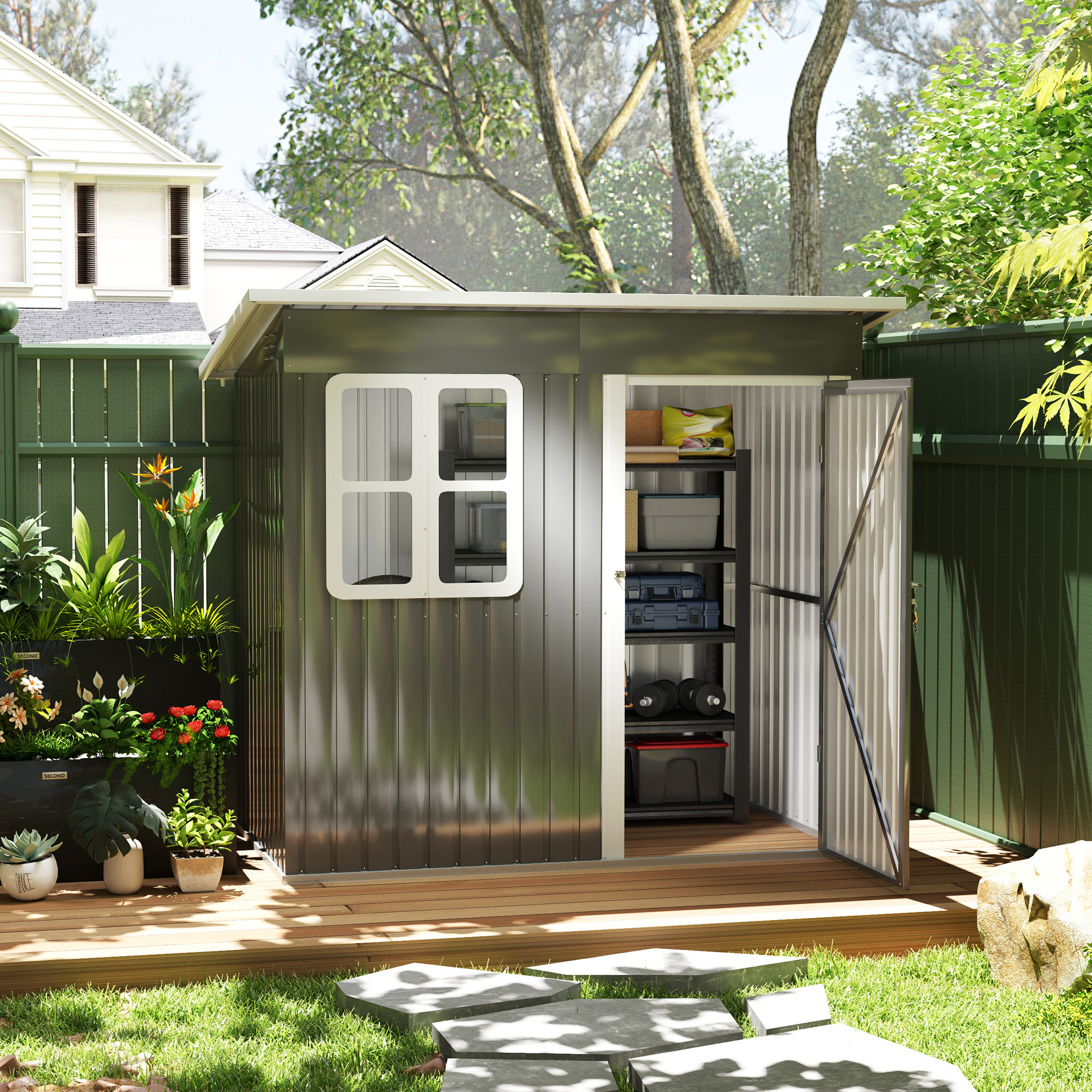 Outsunny 7' x 4' Galvanised Steel Outdoor Storage Shed