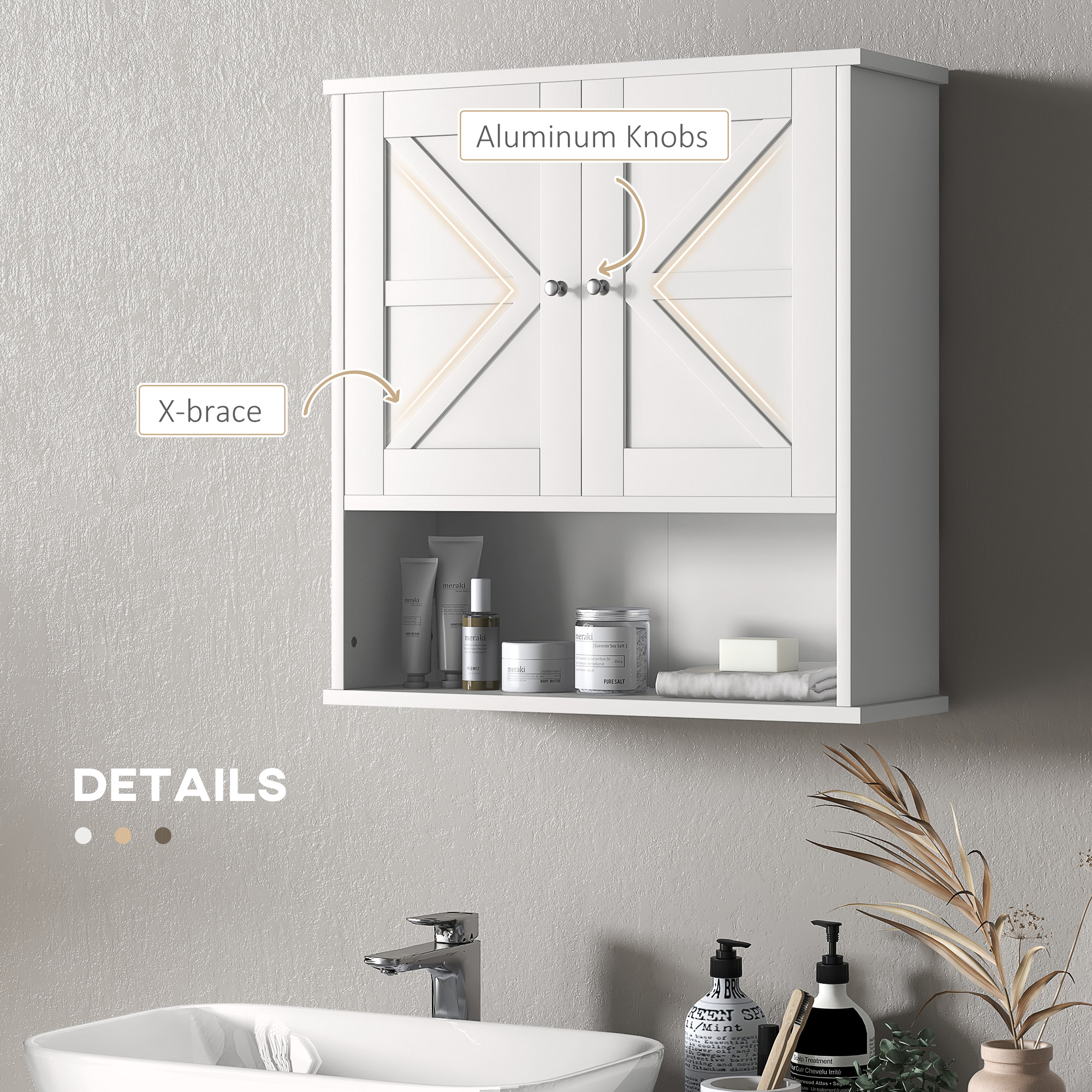Kleankin Rustic Wall Organizer: White Farmhouse Medicine Cabinet with Barn Doors & Shelf | Aosom.com 5