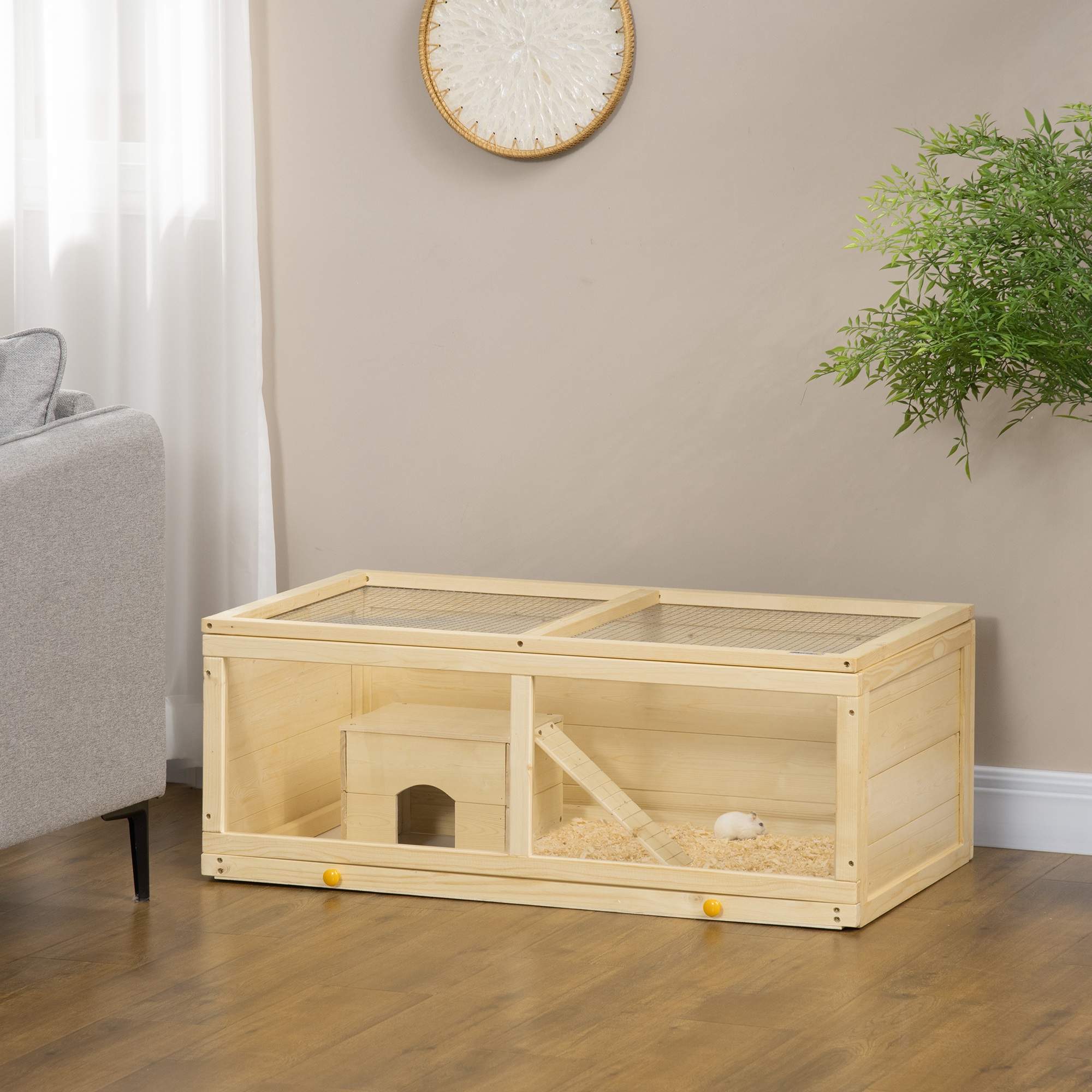 Picture of PawHut Wooden Hamster Cage, Small Animals Kit Hutch, Exercise Play ...