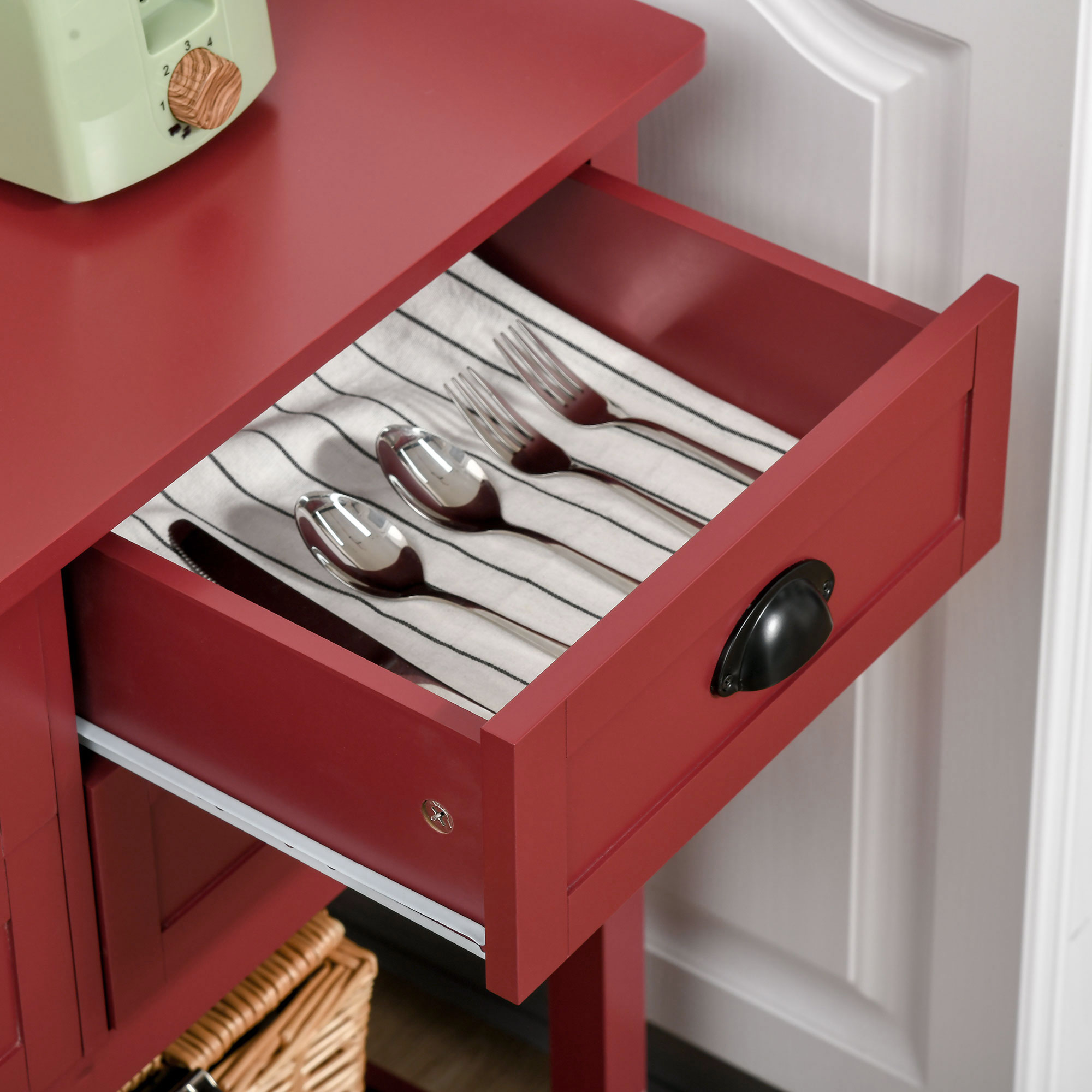 HOMCOM Sideboard Buffet Cabinet, Storage Serving Console Table with 4 Drawers and Slatted Bottom Shelf for Kitchen, Living Room, Red 6