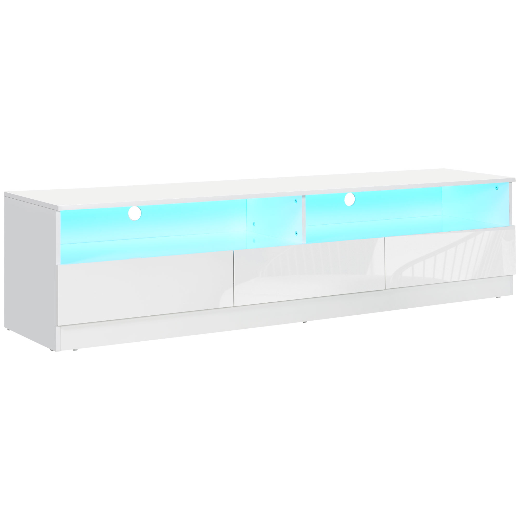 Modern TV Organizer Unit with Organizer Drawers for Living Room, LED Lighted TV Stand for TVs up to 75", High Gloss White 1