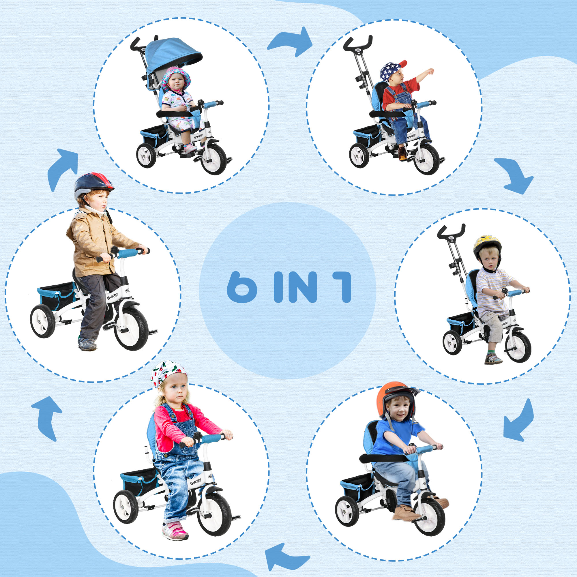 【新品未使用】bambolina 6-12m Squirrel sand Qaba 6-in-1 Adjustable Toddler Tricycle with Safety Harness