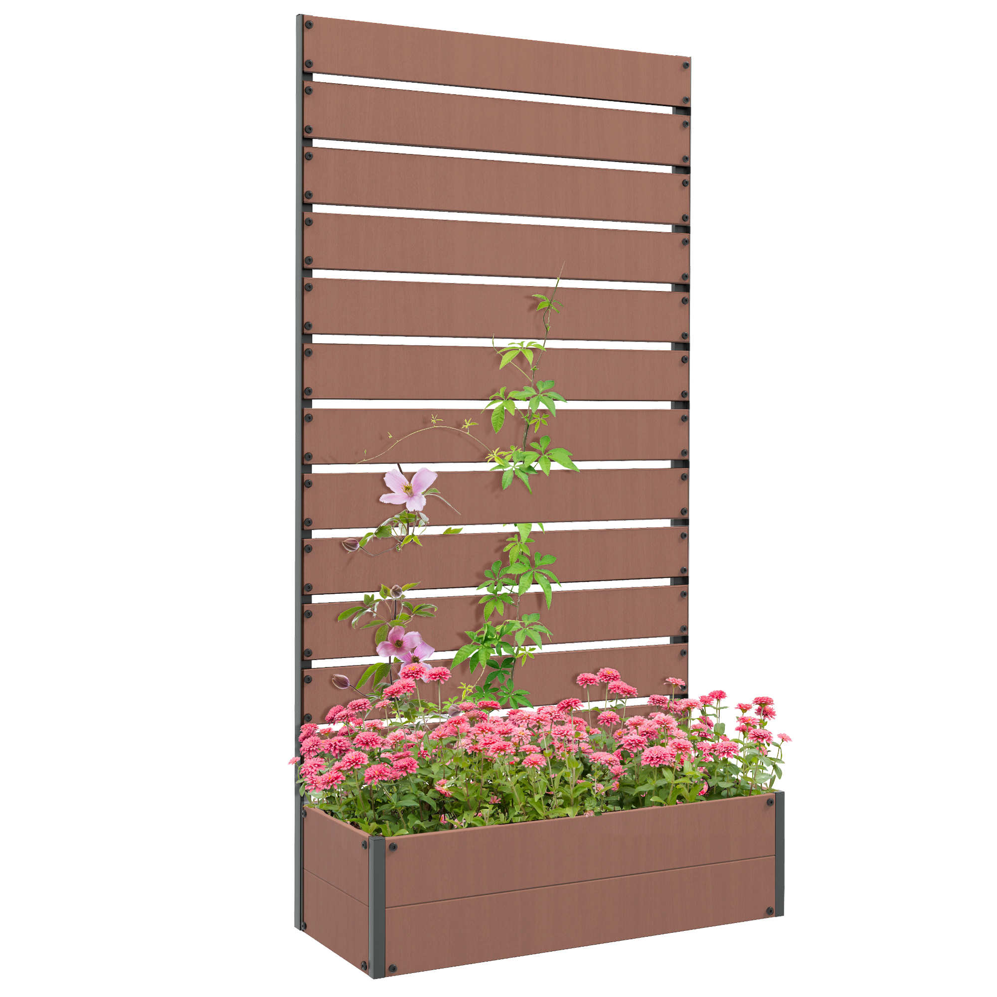 Outsunny Trellis Planter for Climbing Plants, Raised Garden Bed with  Trellis, Planter Box for Outdoor Garden, Light Brown