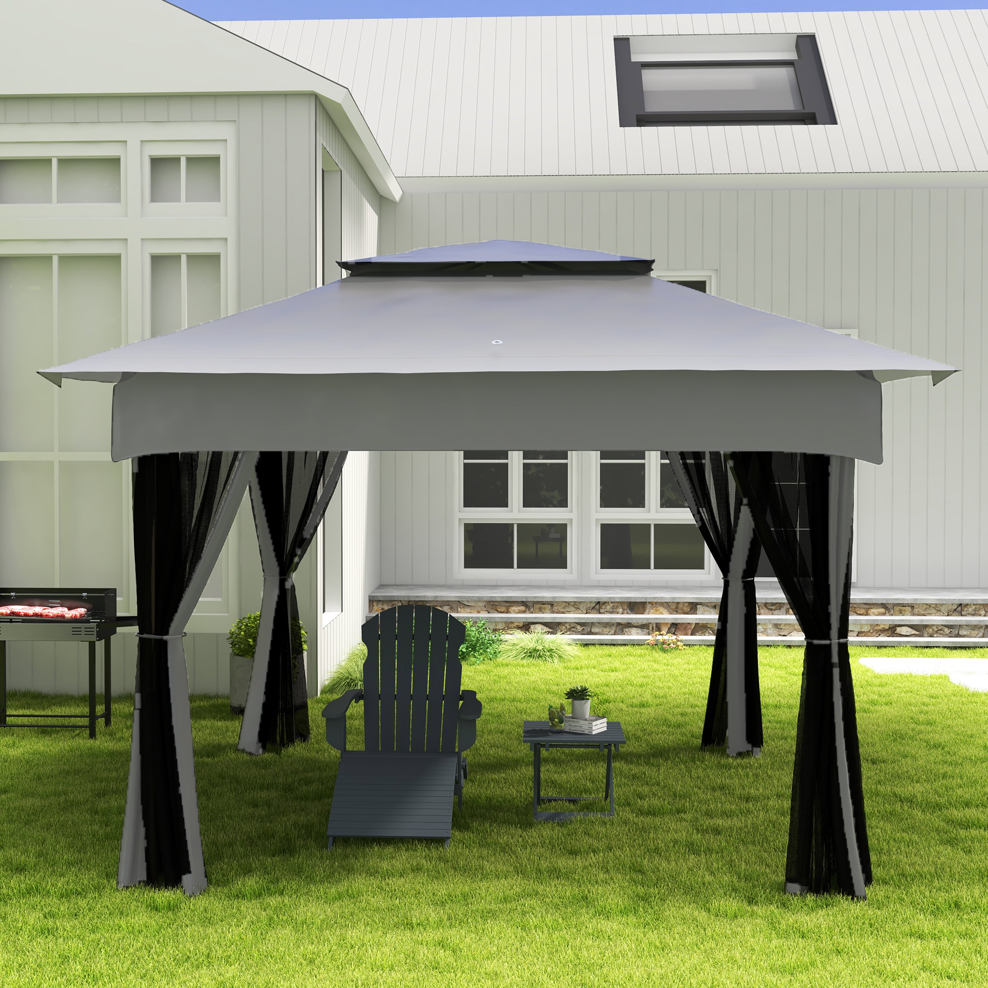 ☺️aribo☺️✕2 Outsunny 8' x 5' Grill Gazebo with Double Roof, Outdoor BBQ