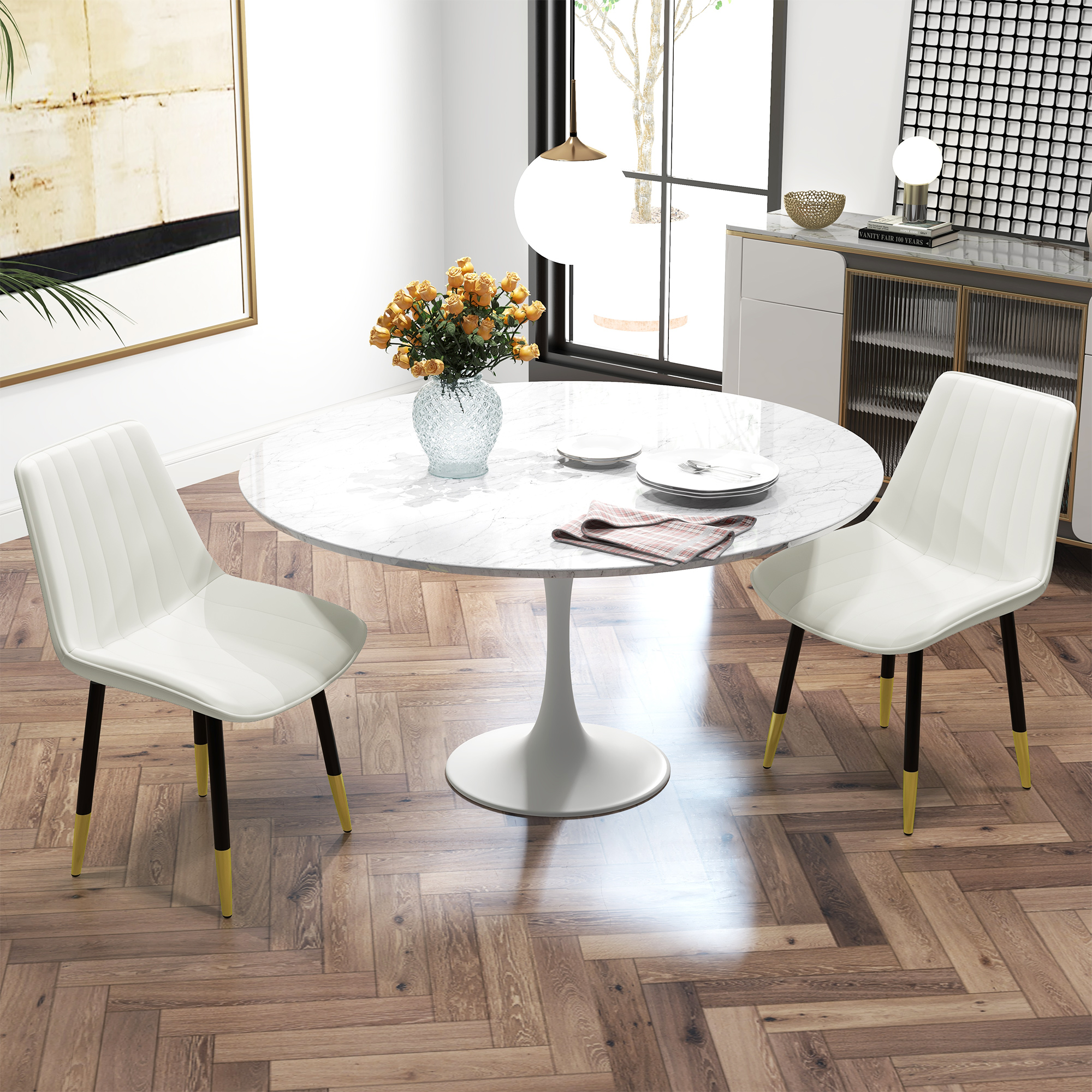HOMCOM Dining Chairs Set of 2, Modern Kitchen Chair with PU Leather ...