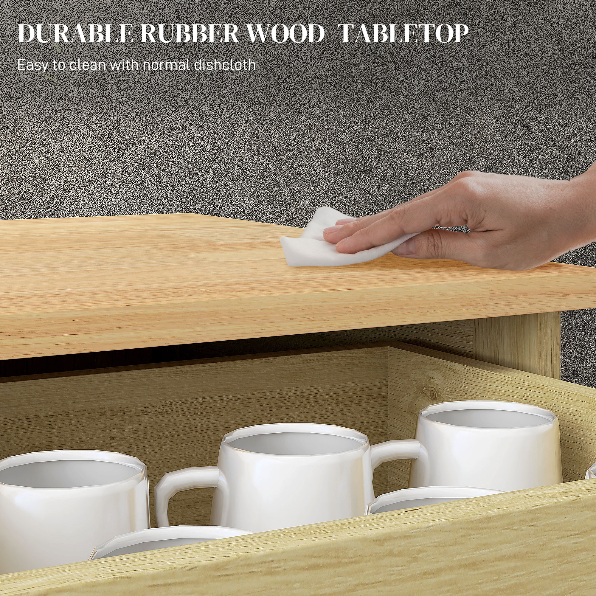 HOMCOM Kitchen Storage Cabinet, Sideboard Floor Cupboard with Solid Wood Top, Adjustable Shelf, and 2 Drawers, Natural | Aosom.com 3