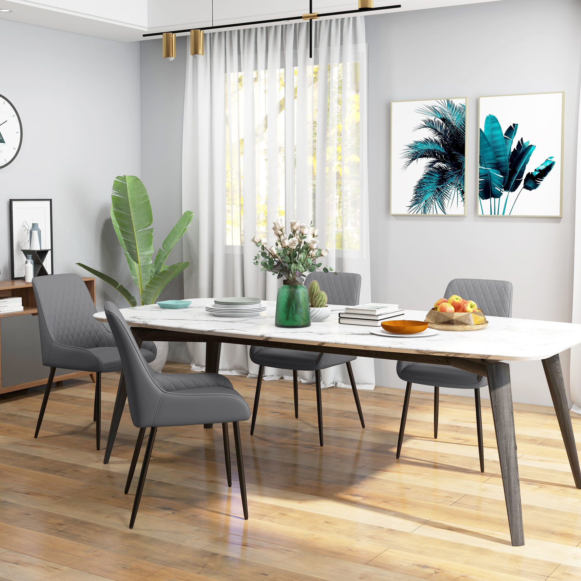 HOMCOM Set of 4 Dining Chairs PU Leather Modern Kitchen Seating Metal Legs for Dining Room Living Room Black Aosom Canada