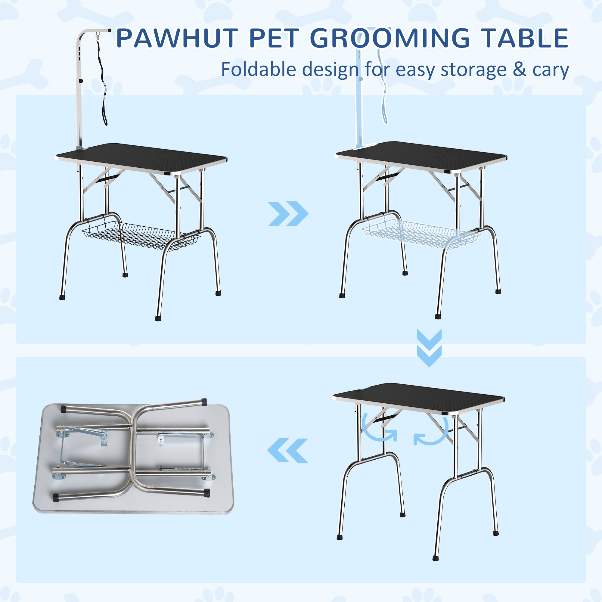 PawHut Folding Pet Grooming Table with Storage Basket