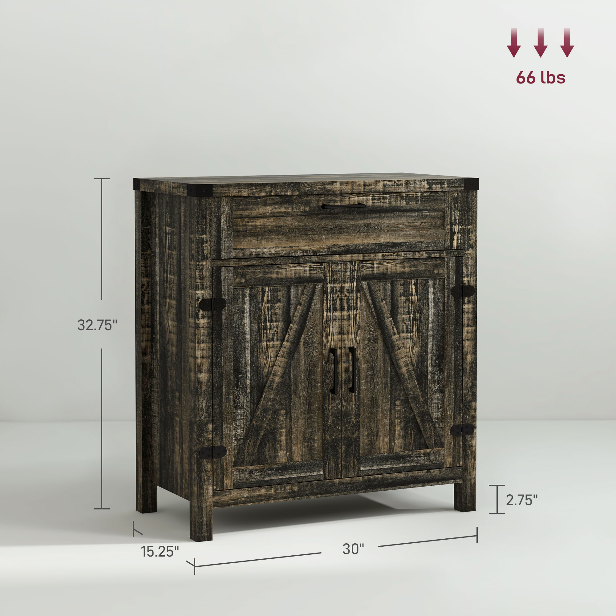 HOMCOM 30" Kitchen Sideboard Cabinet, Morden Storage Buffet Cabinet w/ 2 Barn Doors & Drawer for Indoors Dining Room, Dark Oak | Aosom.com 1