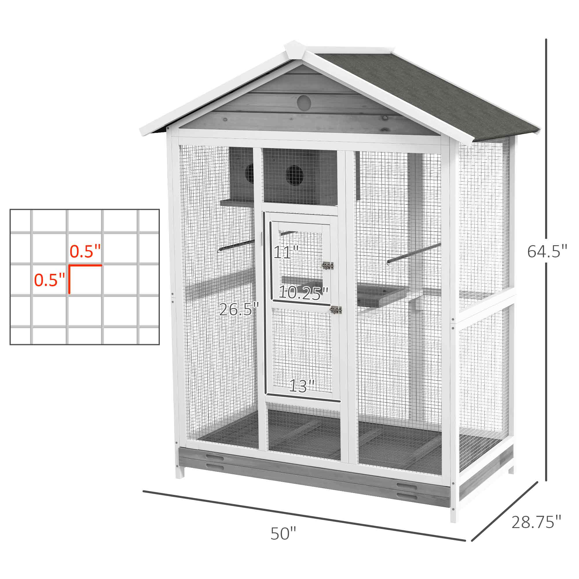 Large Wooden Bird Cage Indoor Gray Backyard Aviary | Aosom.com