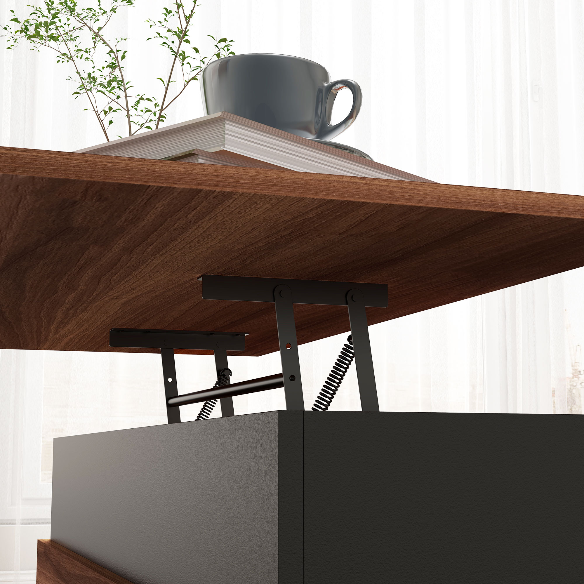 HOMCOM Lift-Top Coffee Table with Hidden Compartments, Sturdy Wood Construction, Rich Walnut Finish | Aosom.com 7