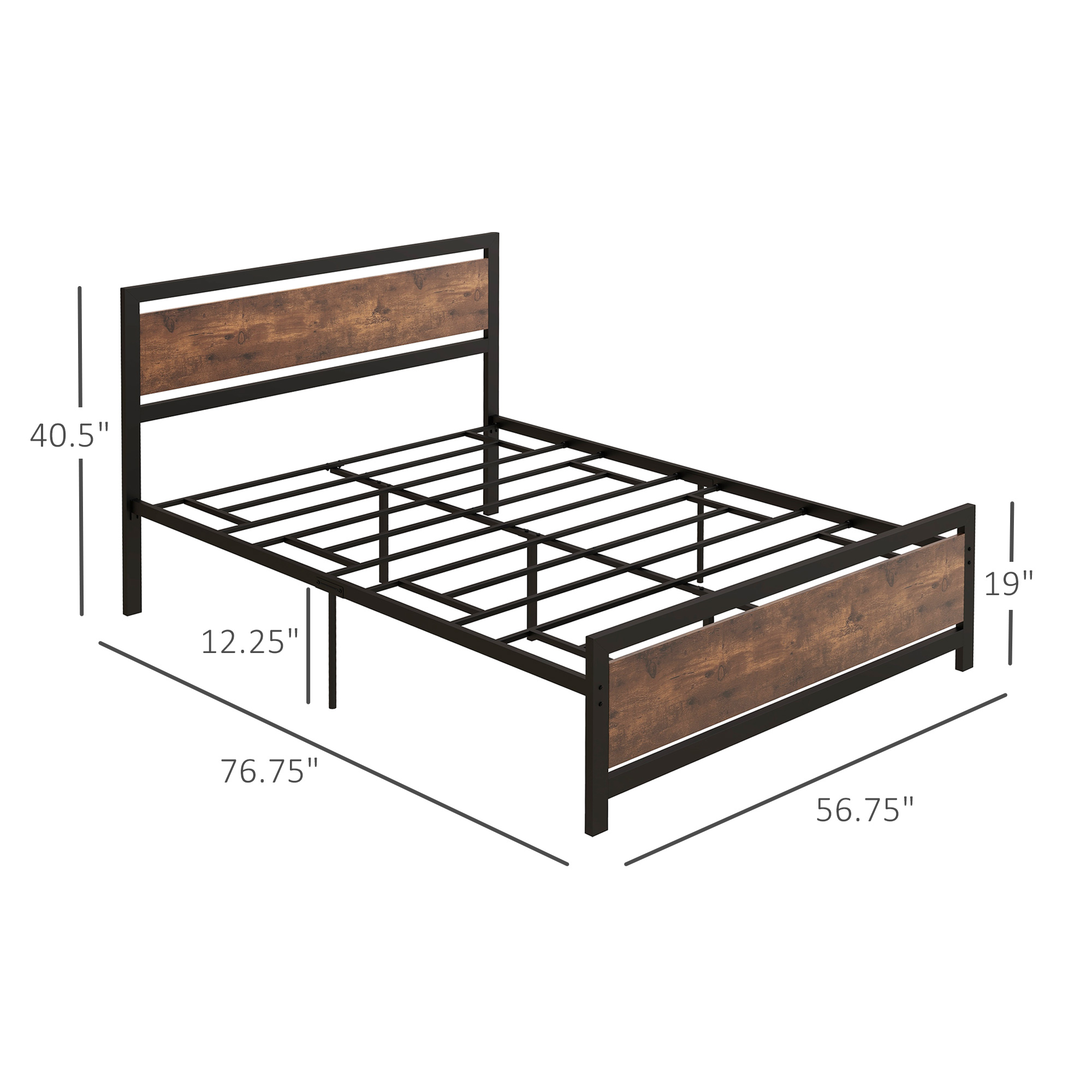 HOMCOM Full Twin Size Metal Bed Frame w/Headboard Footboard Strong Slat Support Underbed Storage | Aosom.com 1