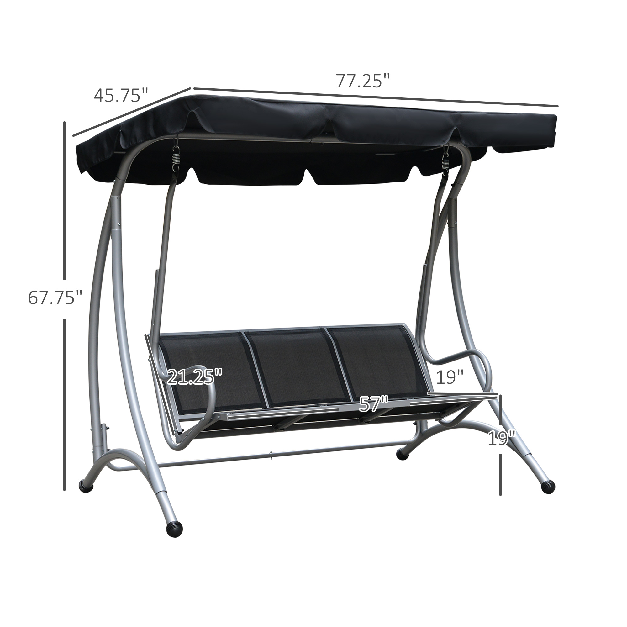 Outsunny 3 Person Patio Swing Seats, Porch Swing with Stand