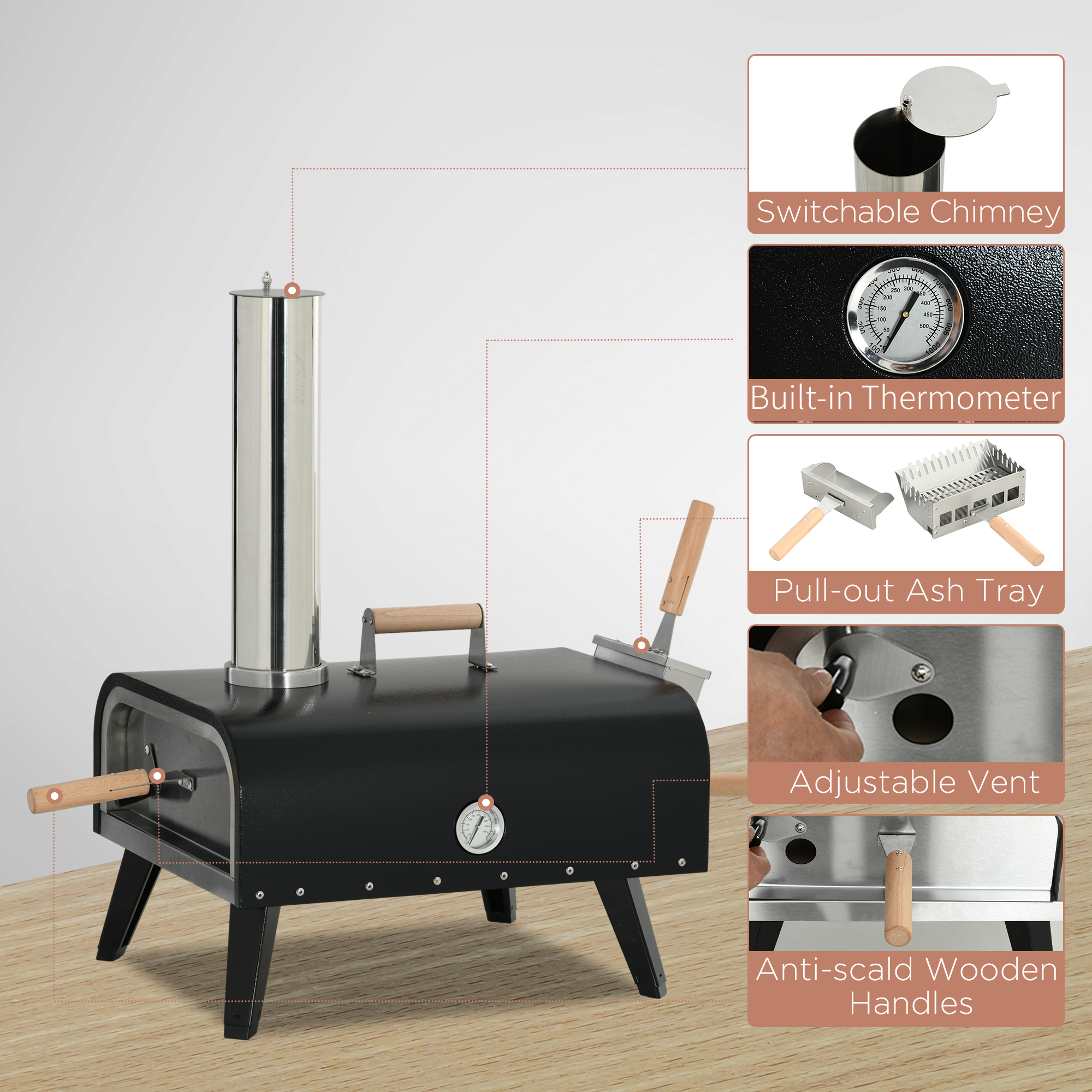 Outsunny Wood Fired Pizza Oven Stainless Steel Pizza Maker with
