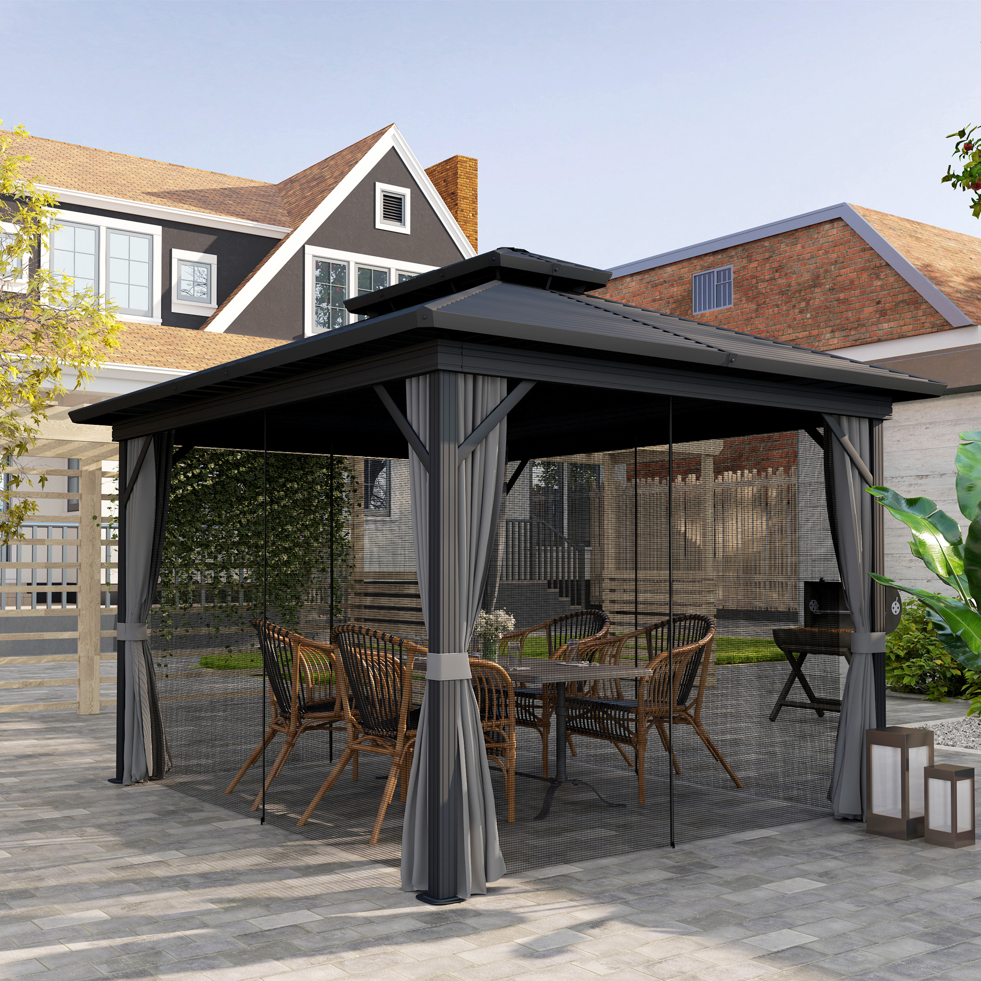 【you.gettomi】 Outsunny 10' x 12' Hardtop Gazebo, Sun Shelter with Double