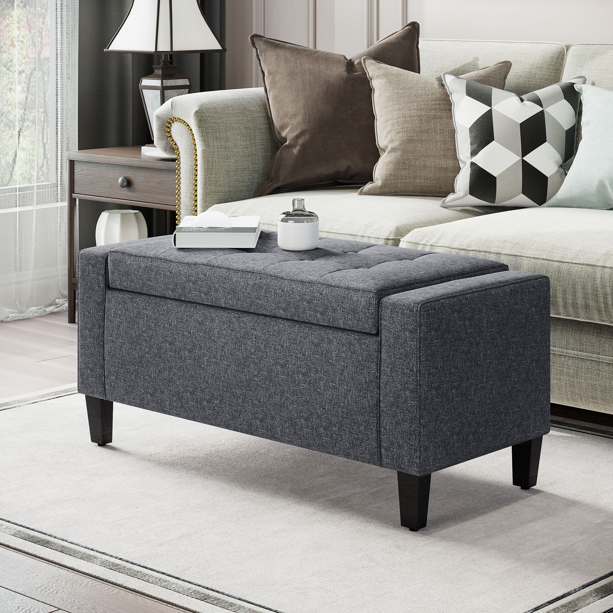 HOMCOM Elegant Ottoman Bench: Linen Upholstery with Tufted Design for Refined Flair Aosom Canada