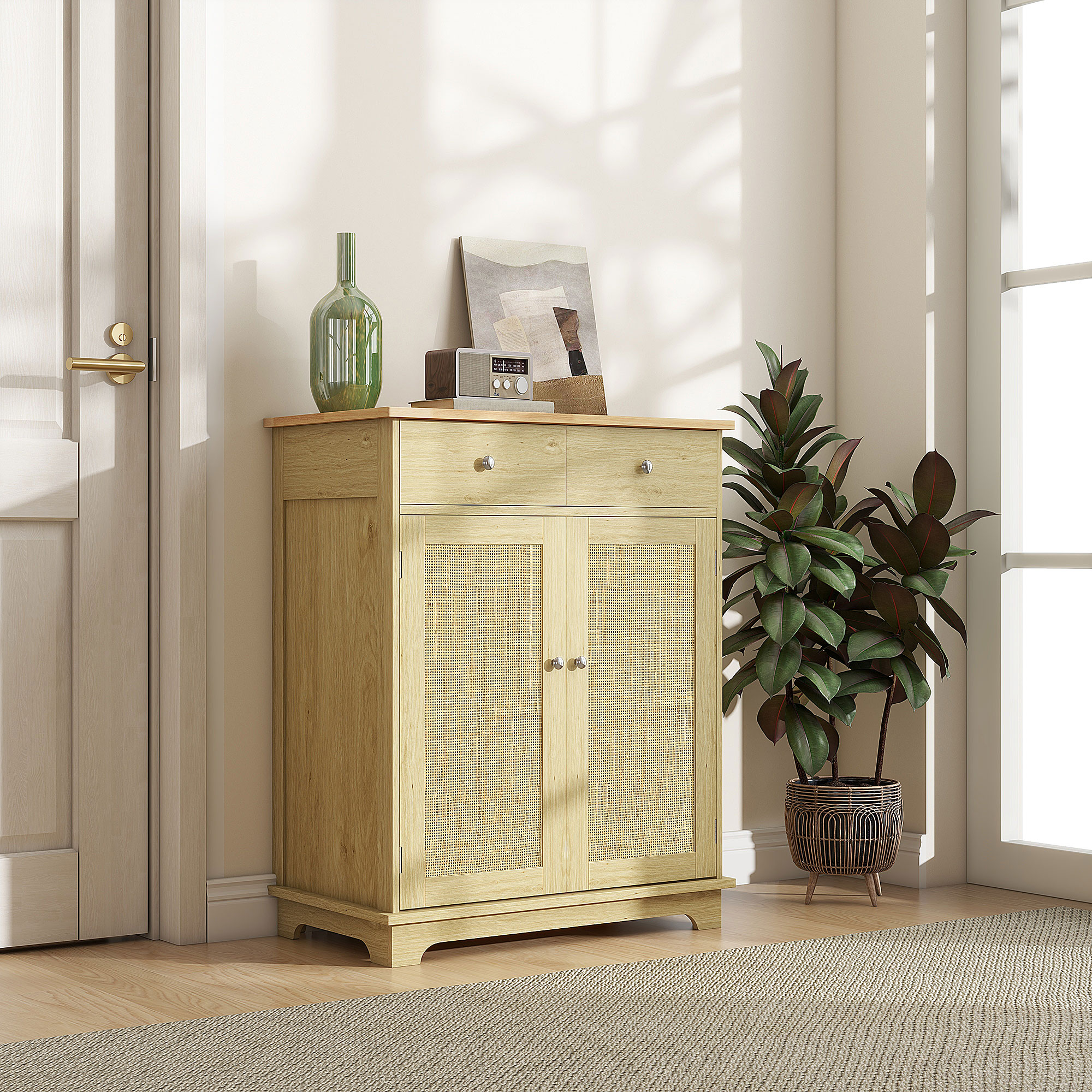 HOMCOM Kitchen Storage Cabinet, Sideboard Floor Cupboard with Solid Wood Top, Adjustable Shelf, and 2 Drawers, Natural | Aosom.com 0