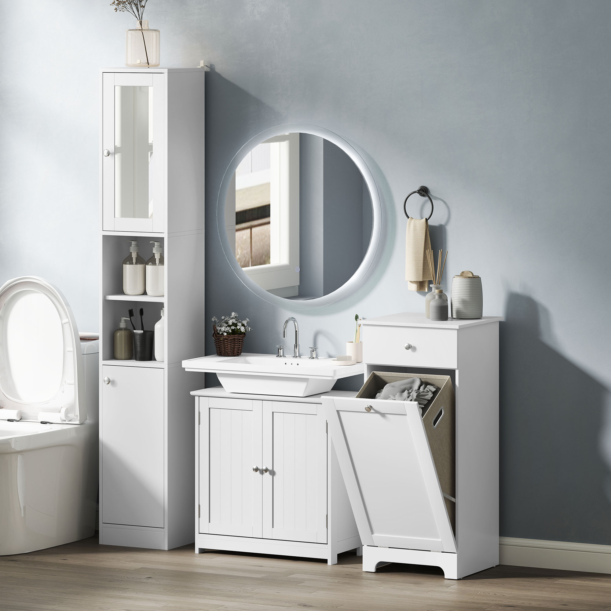 kleankin Pedestal Sink Cabinet White Bathroom Vanity Storage with U-Shape Cut-Out Adjustable Shelf | Aosom.com 7