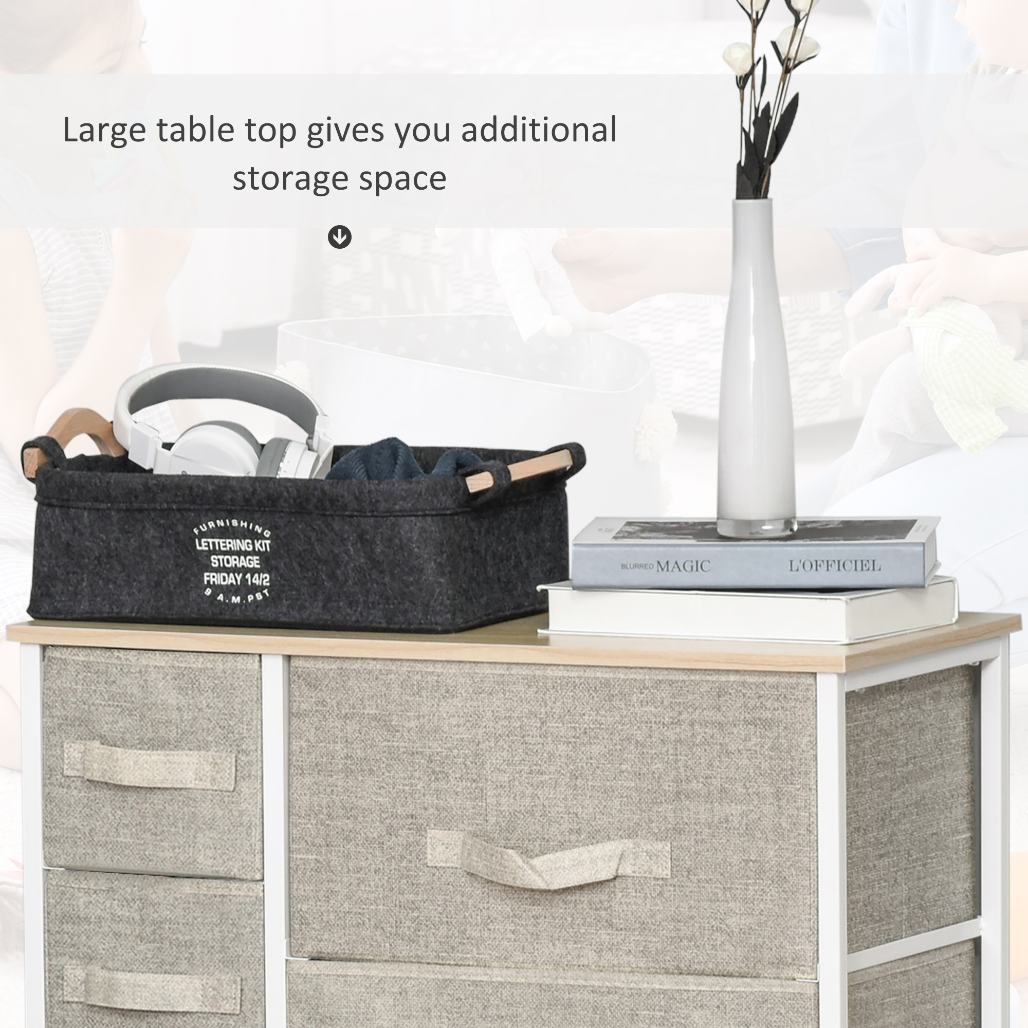 HOMCOM 7-Drawer Fabric Dresser with Easy-Pull Bins, Metal Frame for Bedroom Storage, Gray | Aosom.com 3