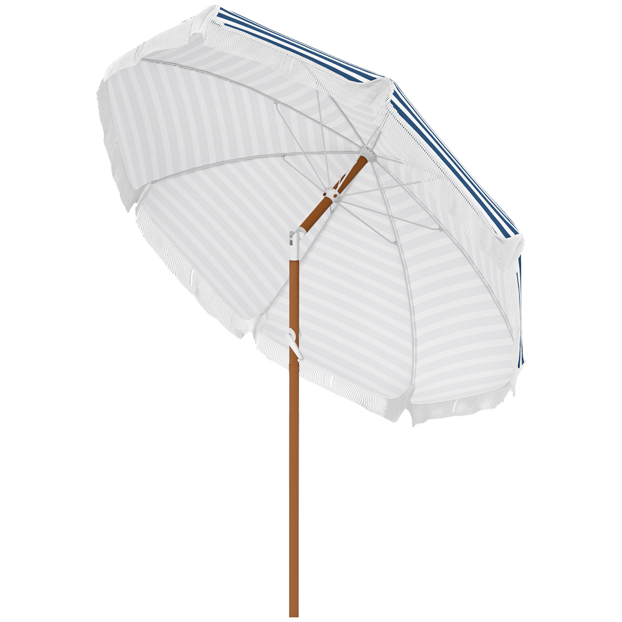 Outsunny 7 x 7 ft Outdoor Umbrella with Tilt, Vent, Patio Market Table Umbrella Parasol with Fringed Ruffles and Flounce, Blue