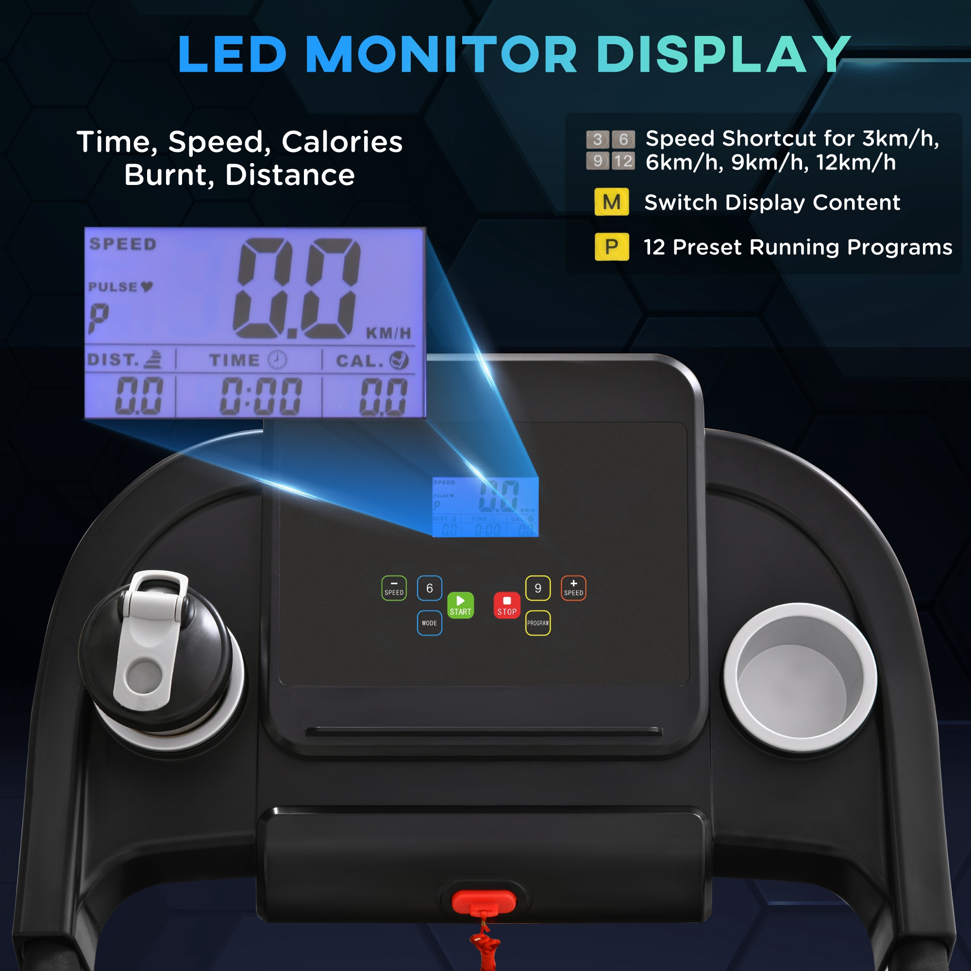Soozier Treadmill Machine Electric Folding Exercise Running Machine 12 Preset Programs w/ LED Display, Phone Holder for Home Gym Indoor Fitness, Black 2