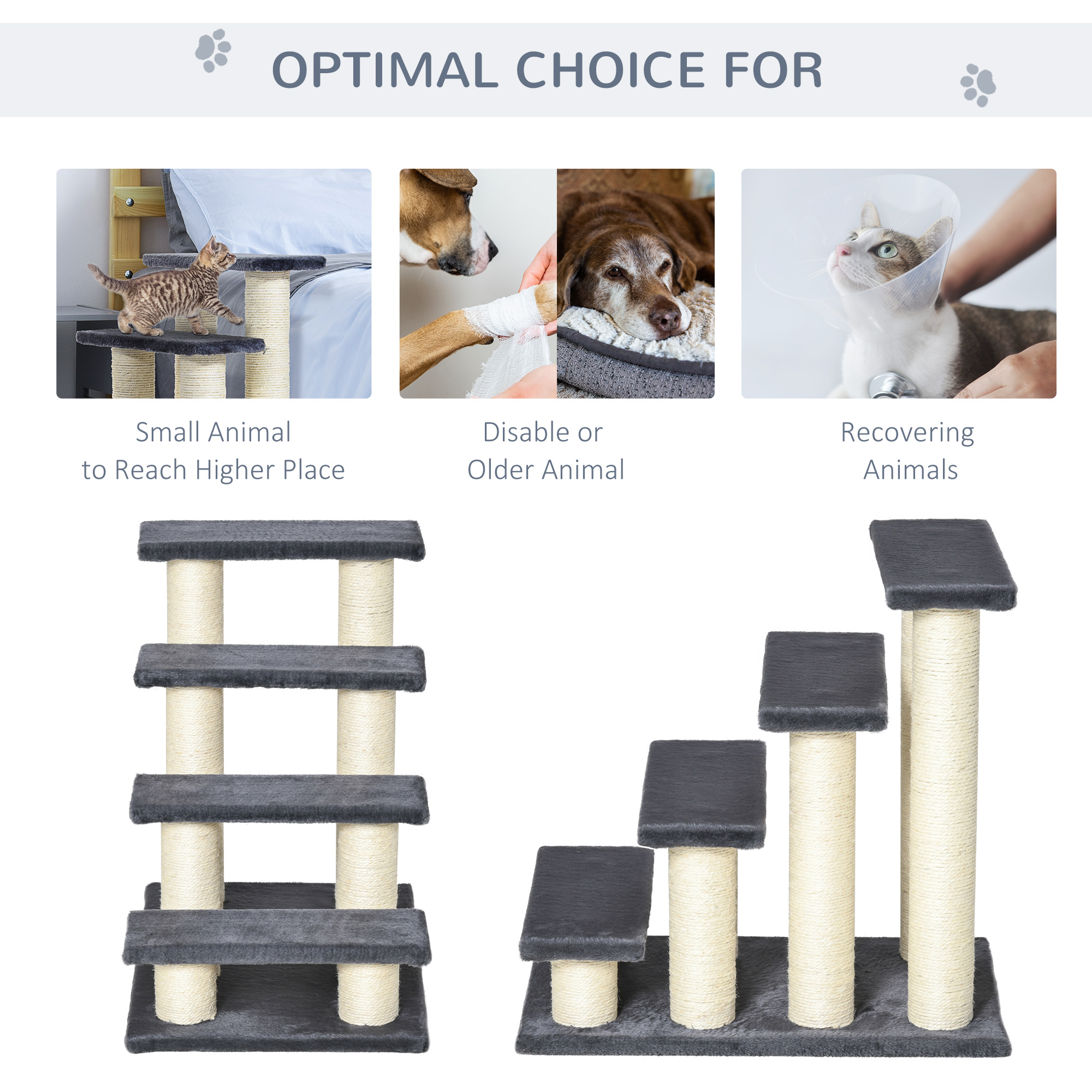 PawHut 4 Tier Pet Stairs Dog Cat 4 Steps Kitty Scatching Post Cat