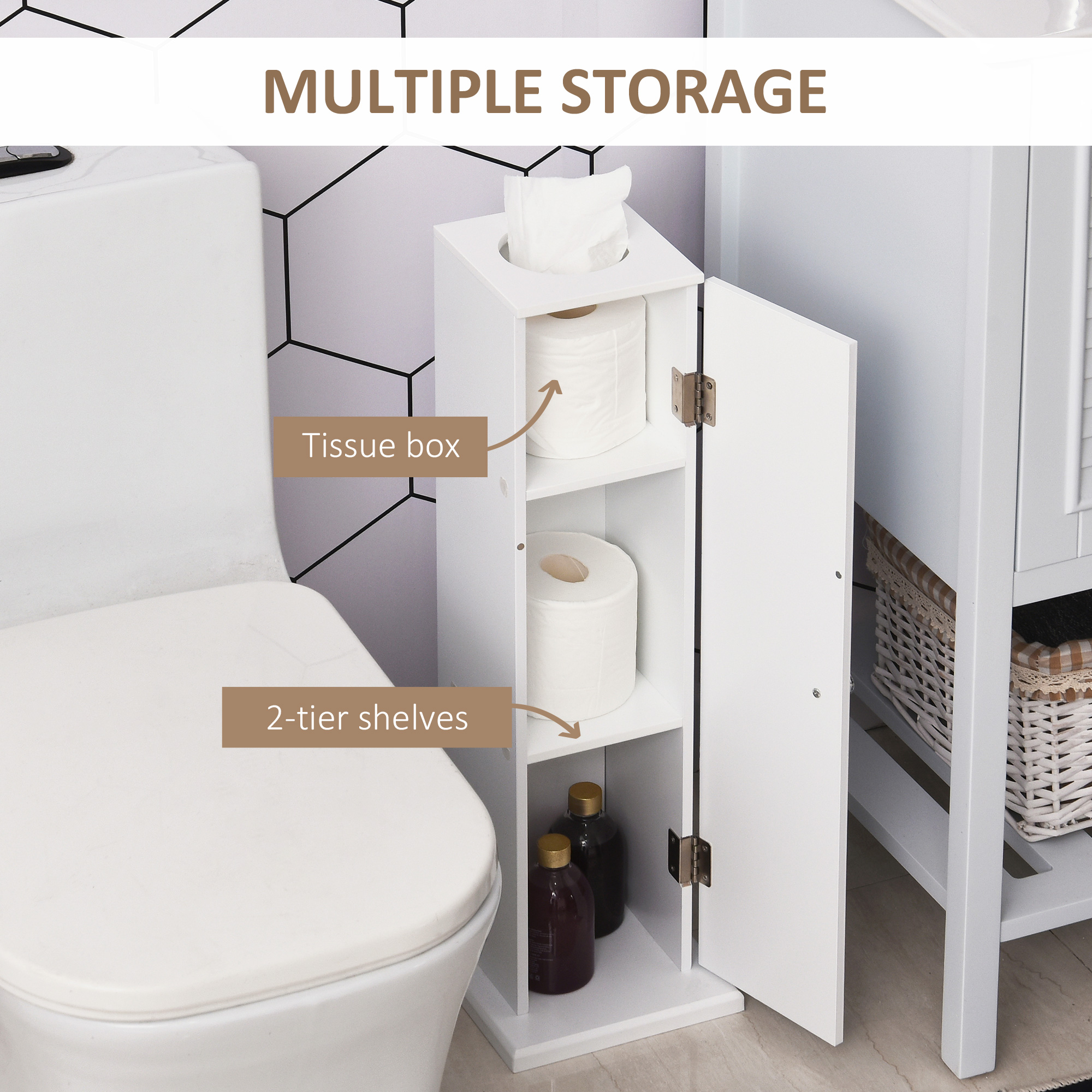 HOMCOM Toilet Paper Storage Cabinet 26 Narrow Bathroom Organizer Floor Standing White | Aosom.com 3