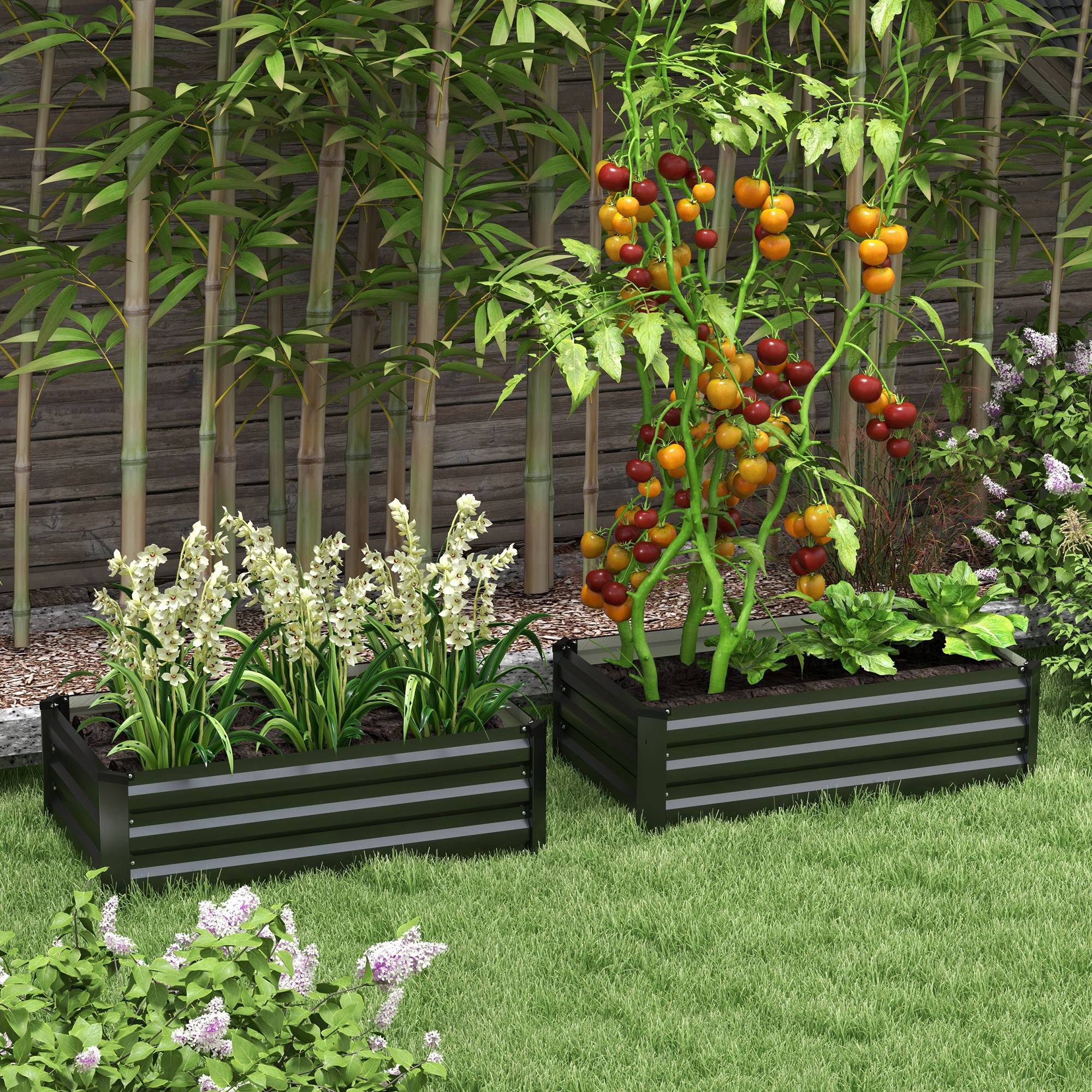Outsunny Set of 2 Galvanized Raised Garden Beds in Grey - Outdoor Planter Boxes for Flowers, Herbs & Vegetables Aosom Canada