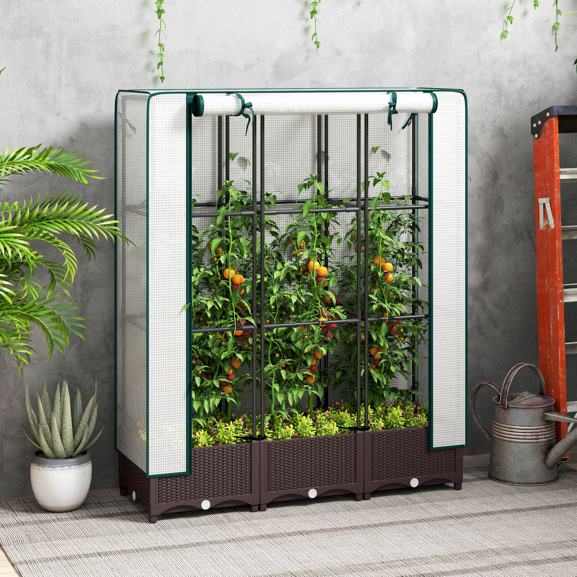Outsunny Raised Garden Bed Kit with Trellis, Plastic Raised Flower Bed with PE Cover and Zipper Door, 47 x 16 x 50 inch Aosom Canada