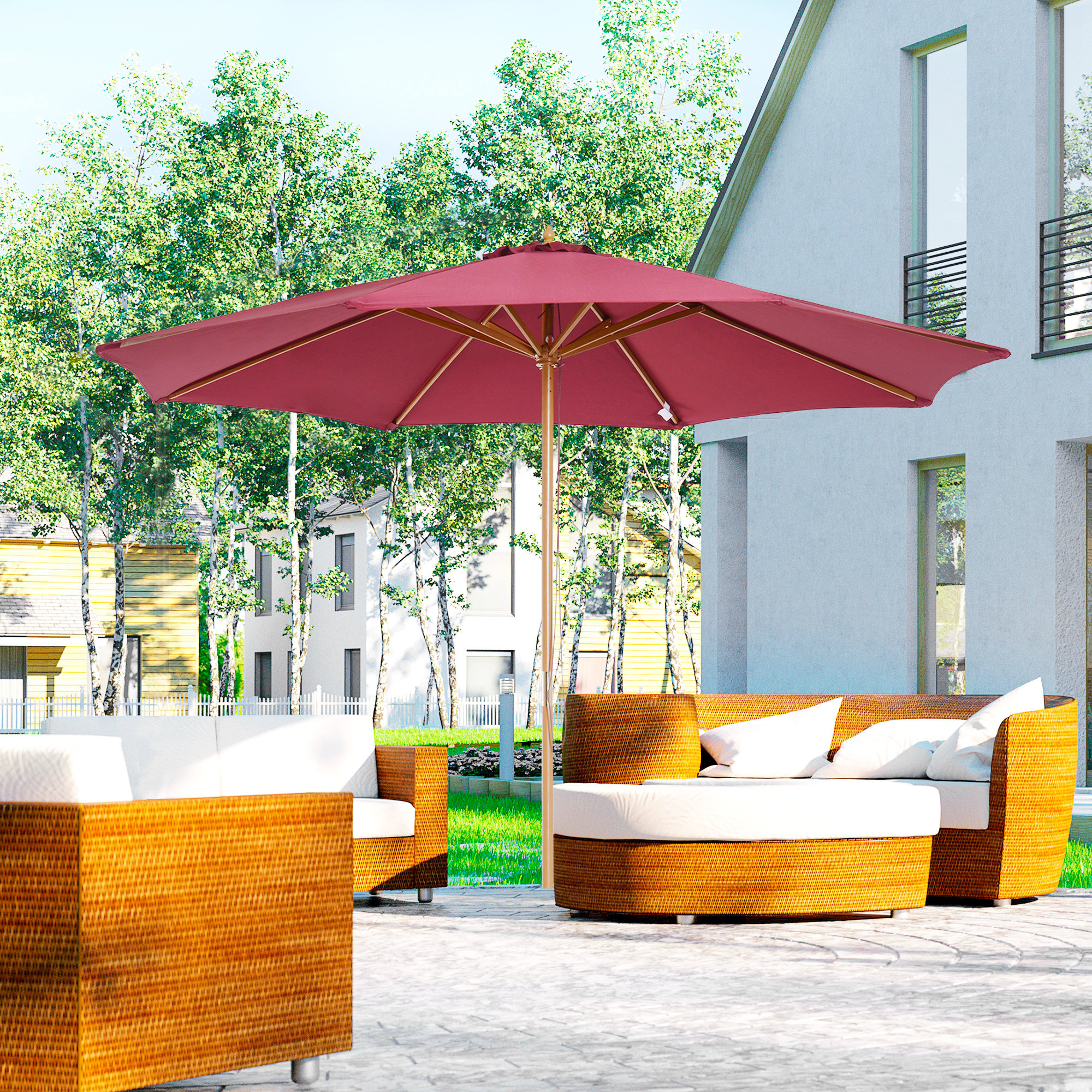 Outsunny ⌀10' x 8.2'H Bamboo Wooden Round Market Patio Sun