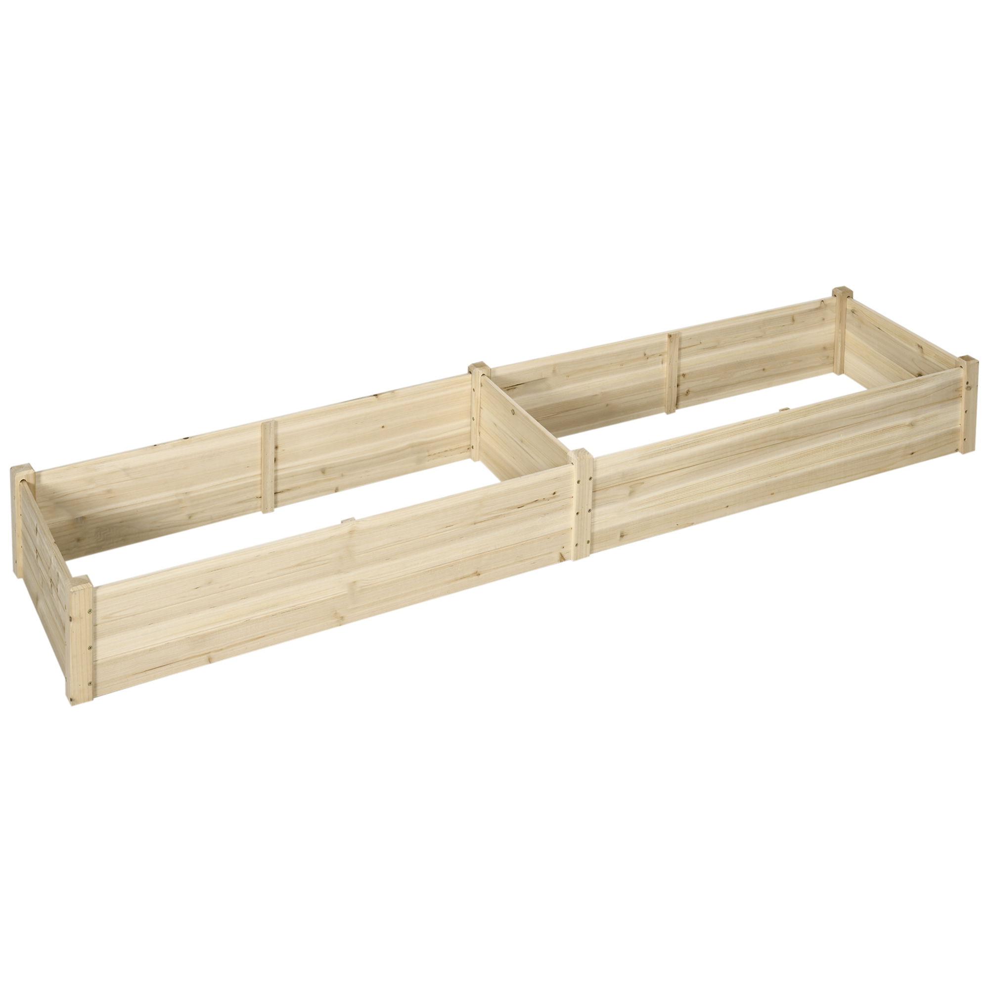 Outsunny 96" x 24" x 10" Wooden Raised Garden Bed with 2 Planter Boxes and Non-woven Fabric Liner for Patio, Natural