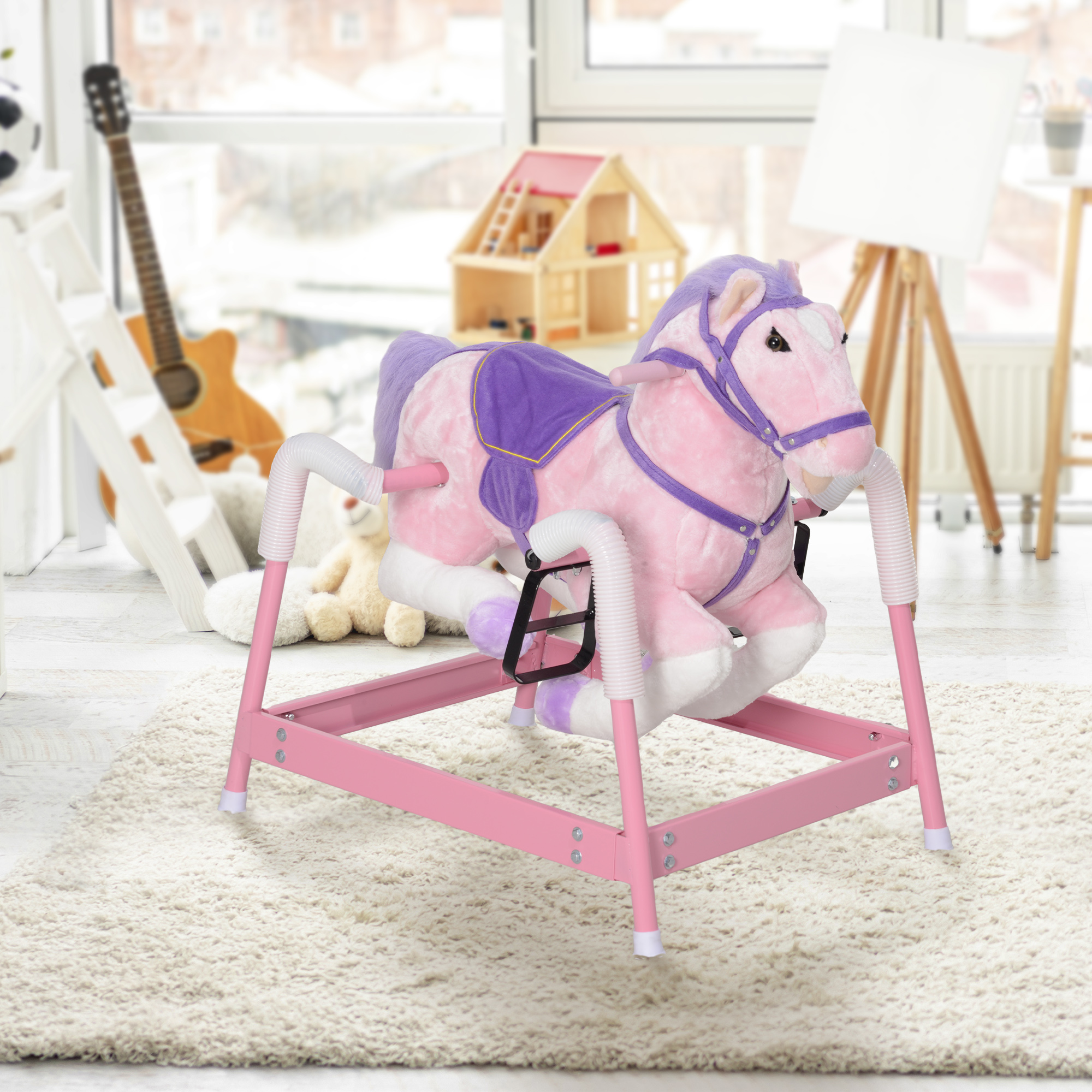 Qaba Spring Rocking Horse, Kids Ride on Horse, Plush Horse Ride-on w ...