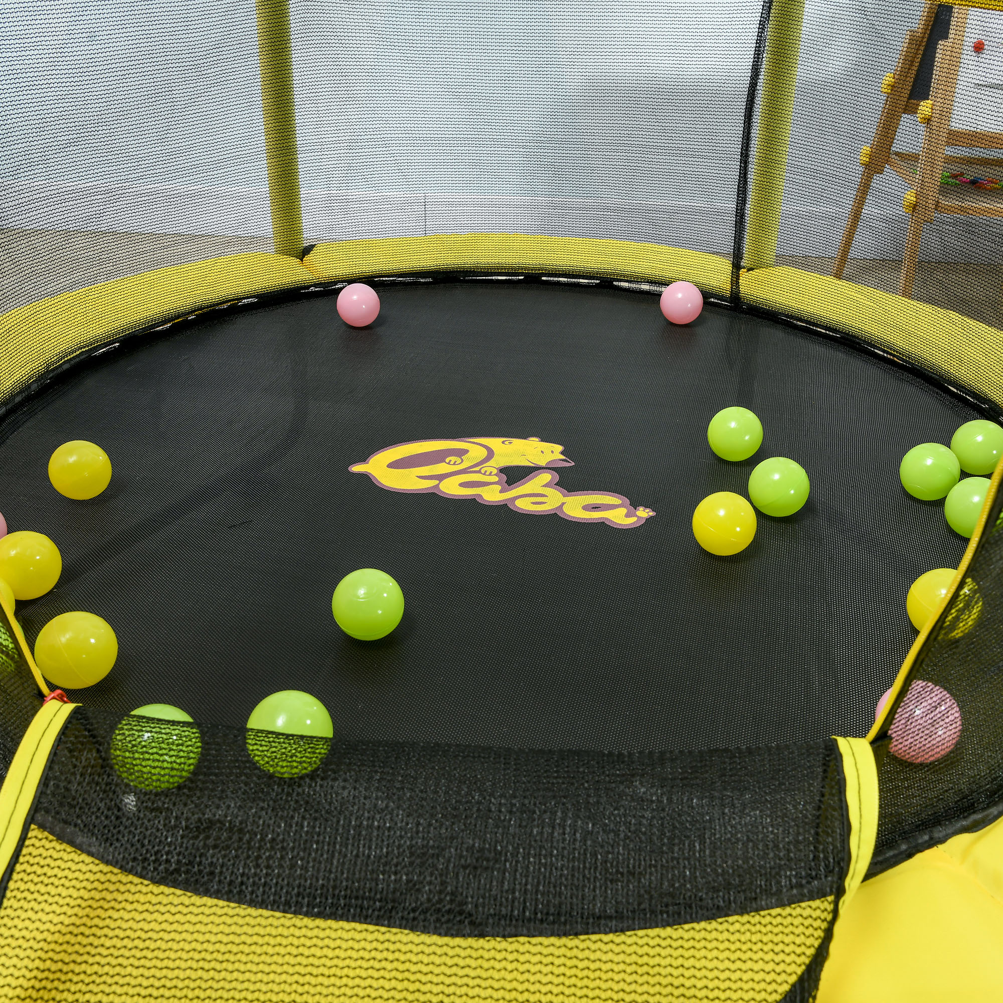 Qaba Kids 4.6 Ft Trampoline with Safety Enclosure & Ball Pit, Yellow, Indoor Play Equipment | Aosom.com 7