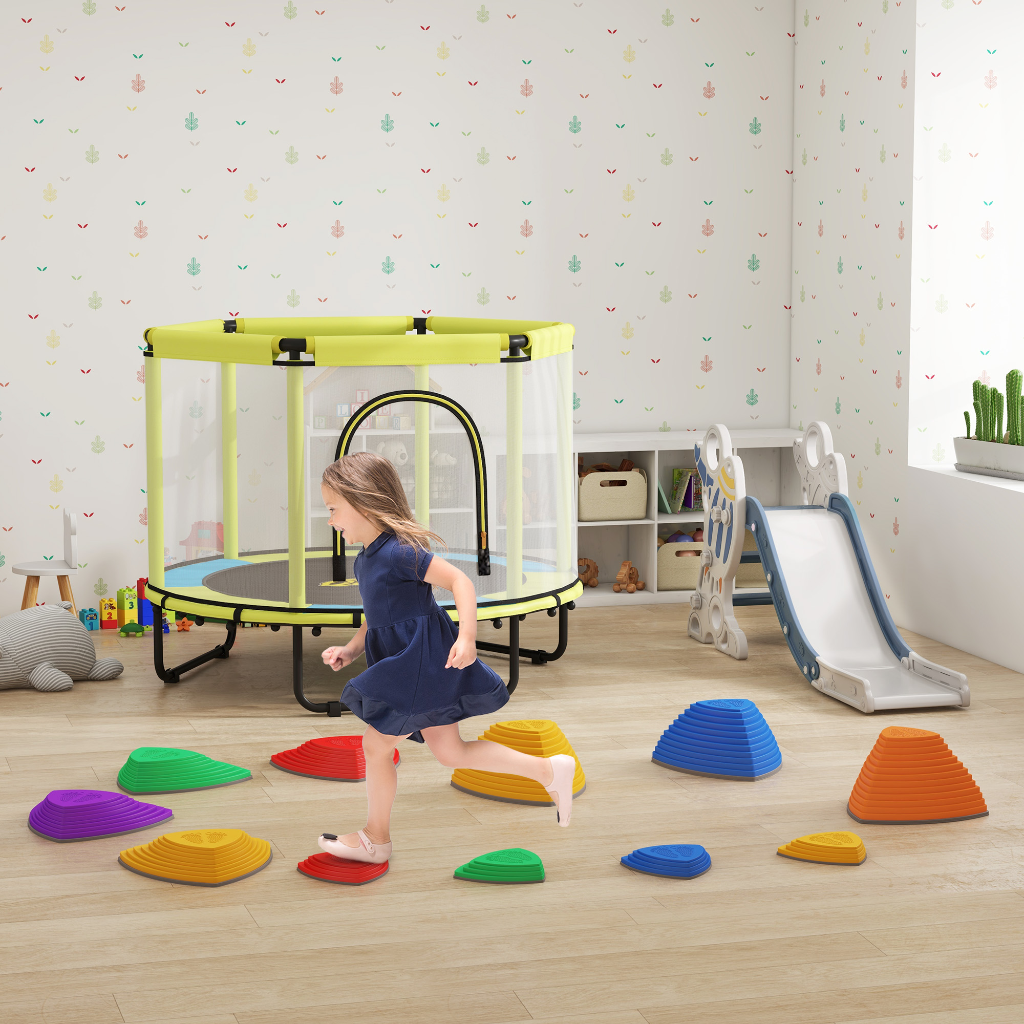 Qaba Toddler Slide Indoor for Kids 1.5-3 Years Old, Space