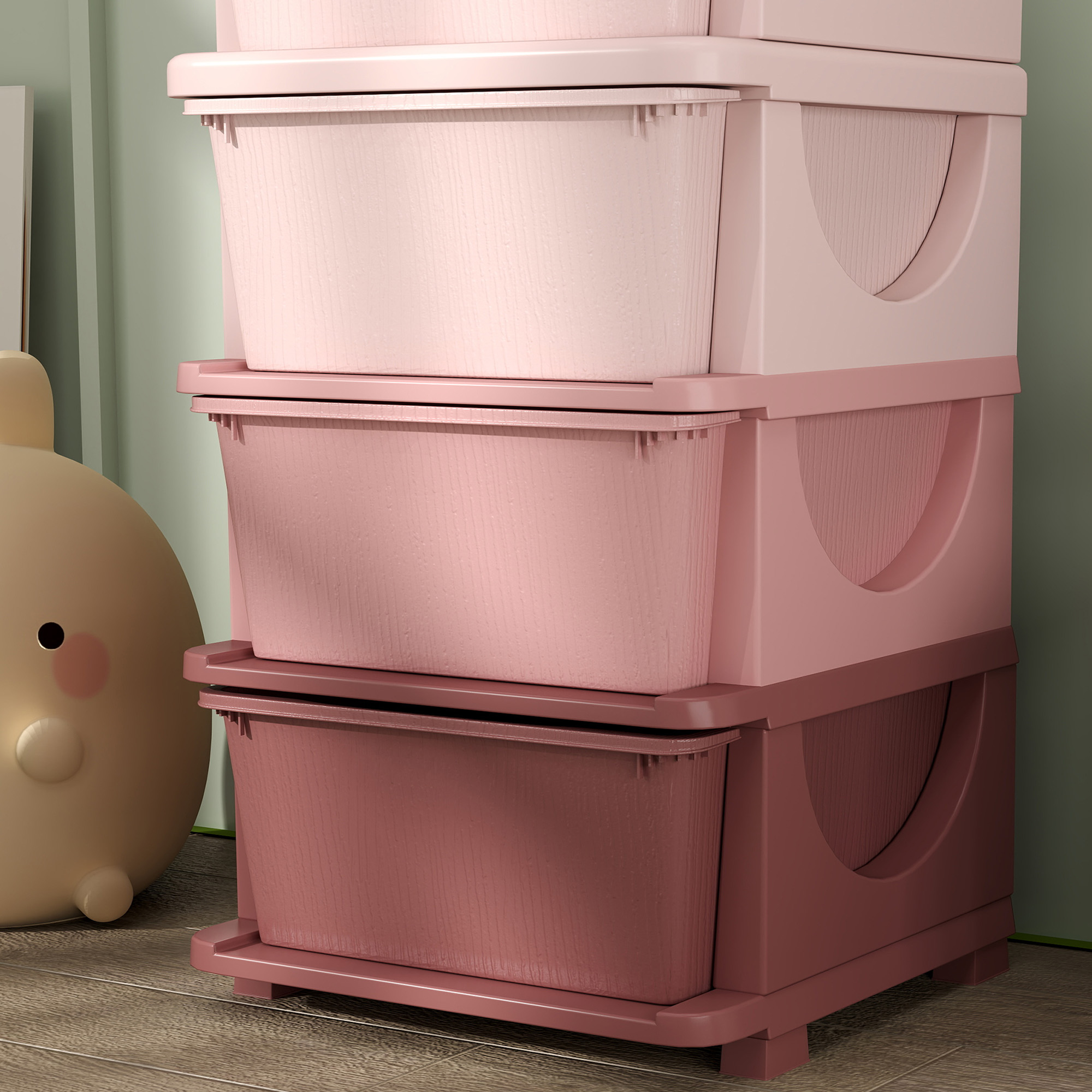 Qaba 30" 4 Tier Kids Storage Unit Dresser Tower w/ 4 Drawers, Pink 7