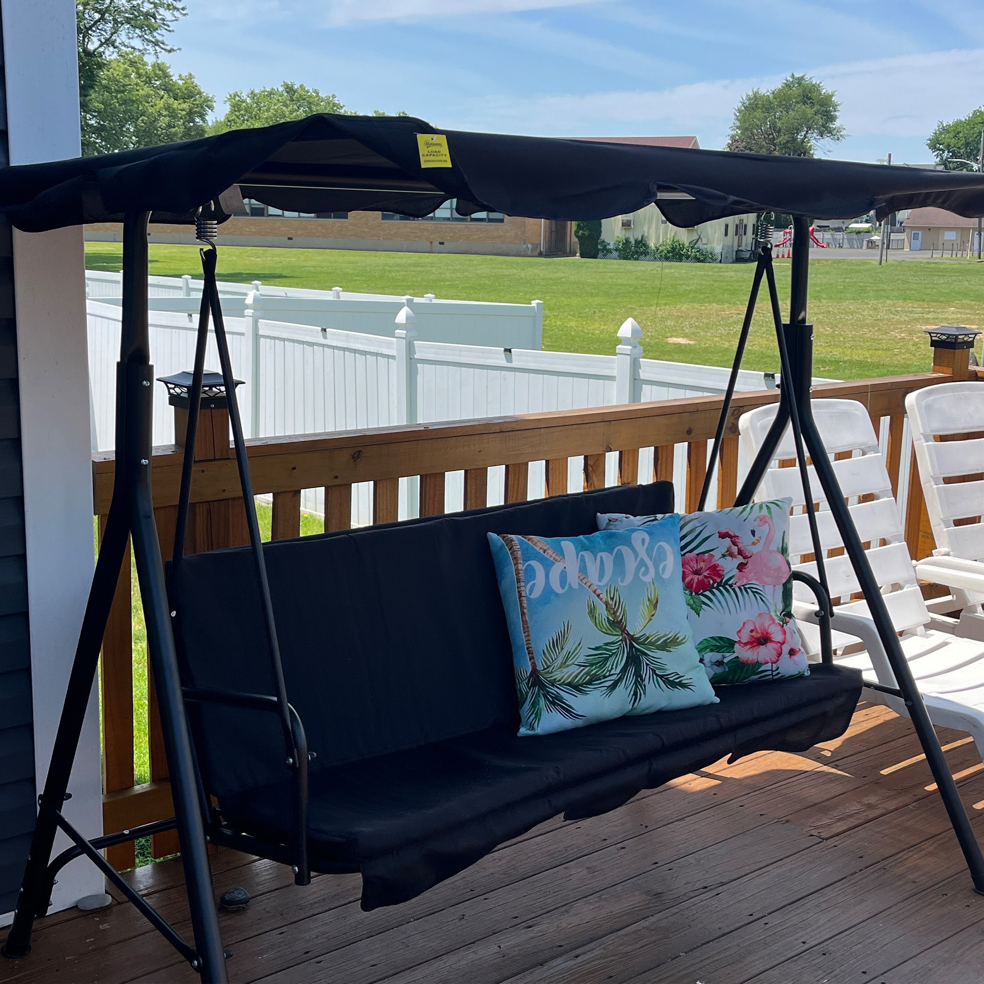 Outsunny Black Swing Chair 3-Seat with Removable Cushion