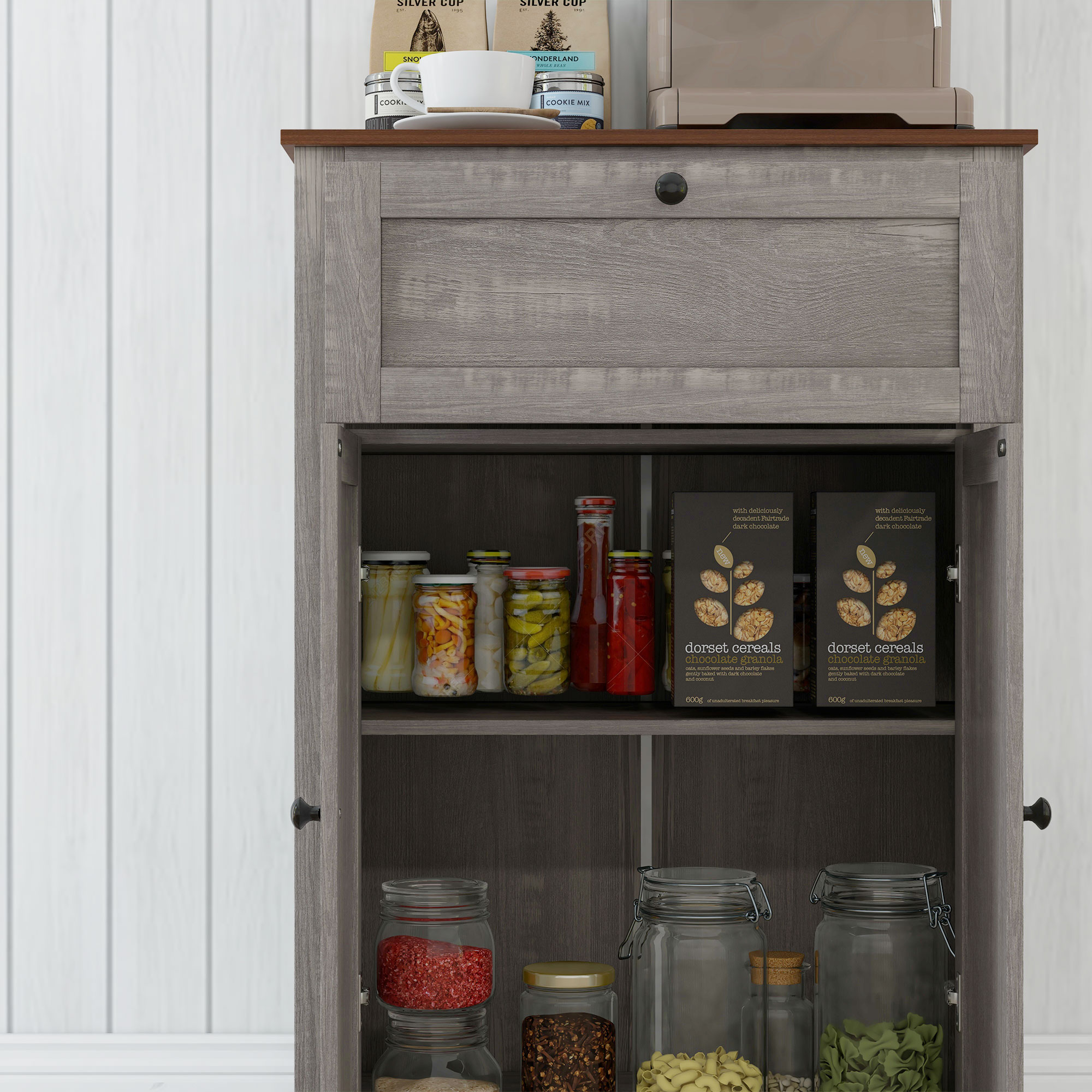 HOMCOM Farmhouse Sideboard Cabinet with Doors and Drawer for Kitchen, Living room, 23.5"x11.75"x34.5", Gray | Aosom.com 5